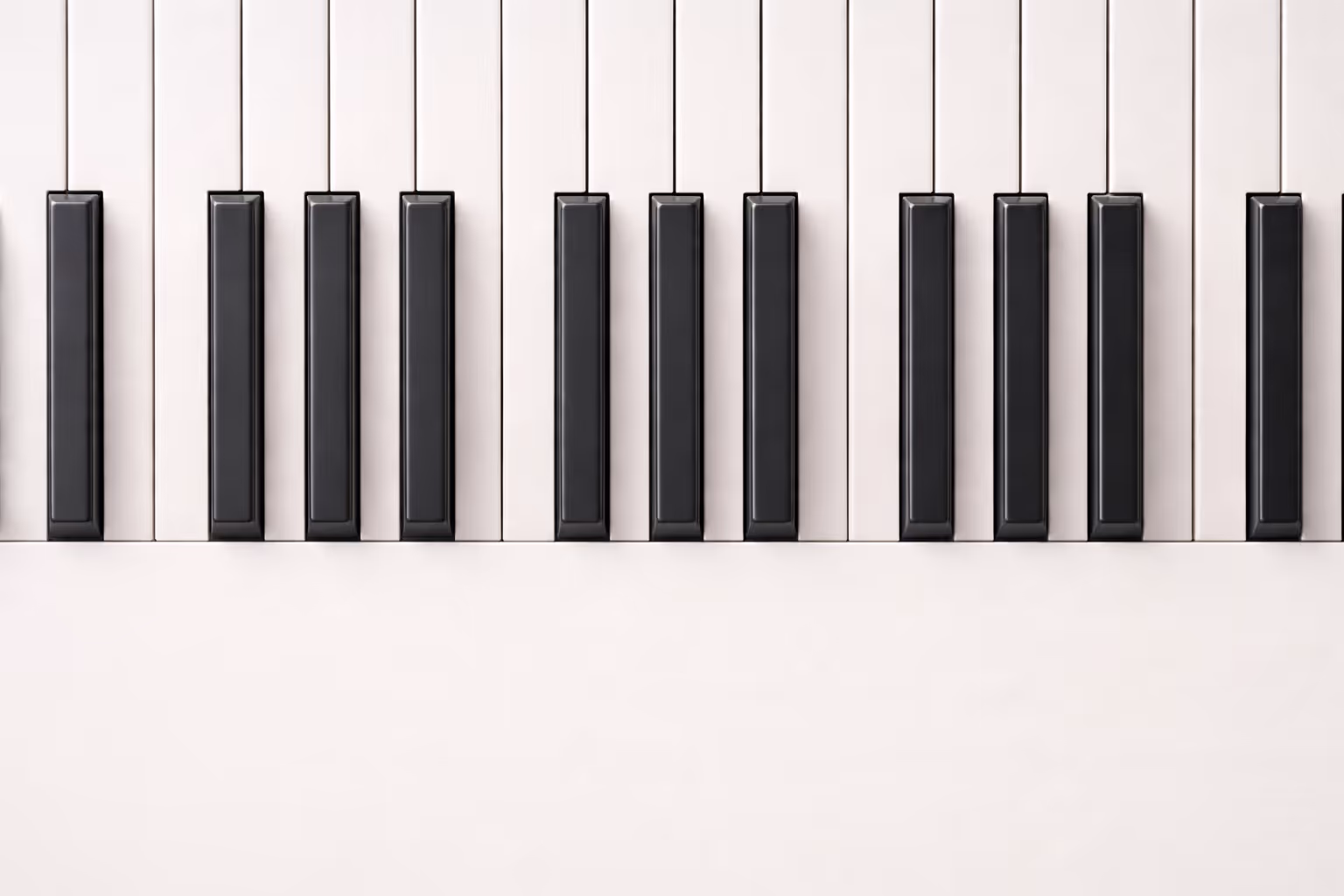 A close-up of piano keys in dim, perfectly even light, no shadows, no movement, completely still.