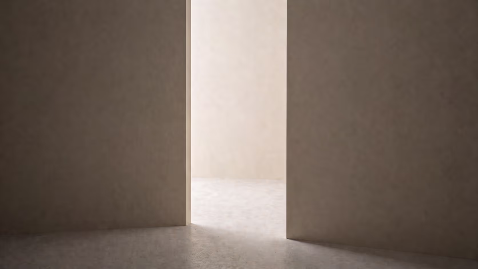 A narrow doorway or passage seen from inside a dim space, soft light coming through from the other side, minimal detail, muted warm tones.