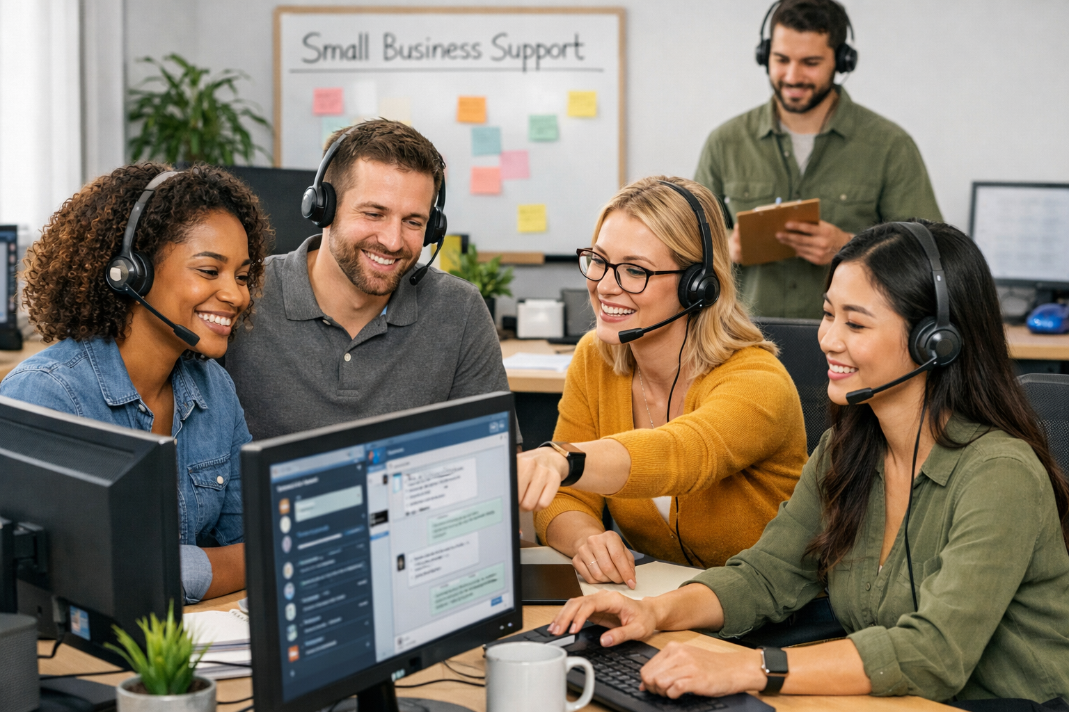 Customer Care Agency for Small Businesses Team Collaboration Customer care agency for small businesses support specialists collaborating at workstations