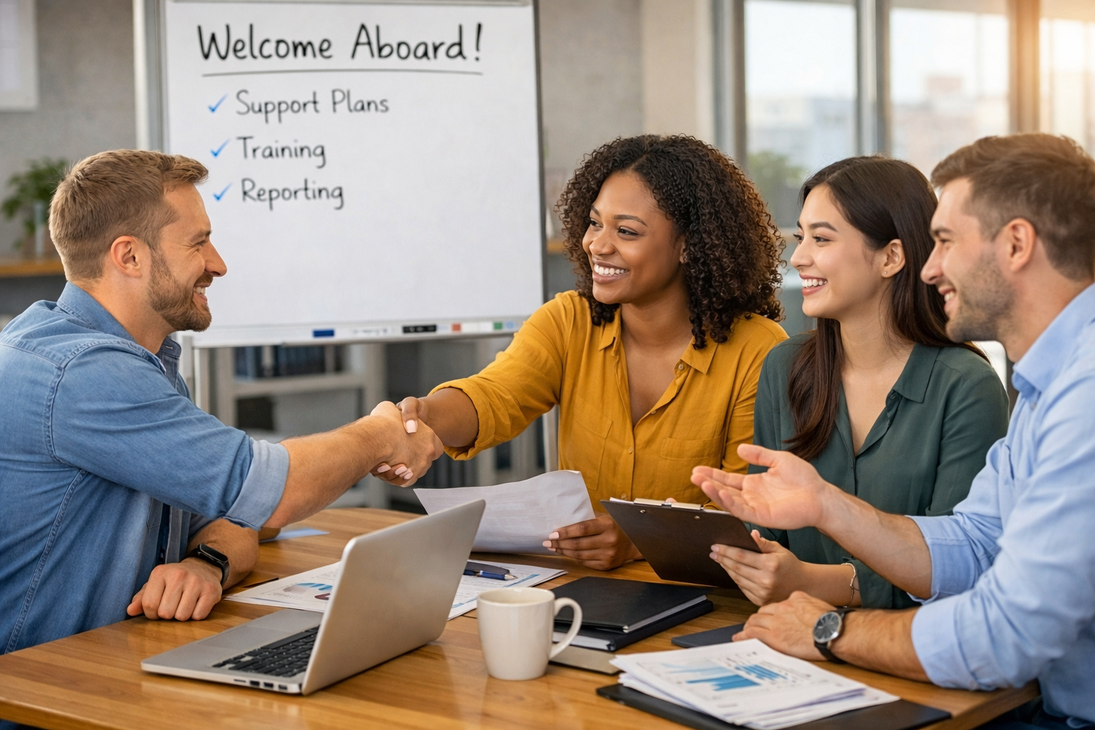 Small Business Customer Support Outsourcing Onboarding Process Small business owner onboarding with month-to-month customer support outsourcing agency team