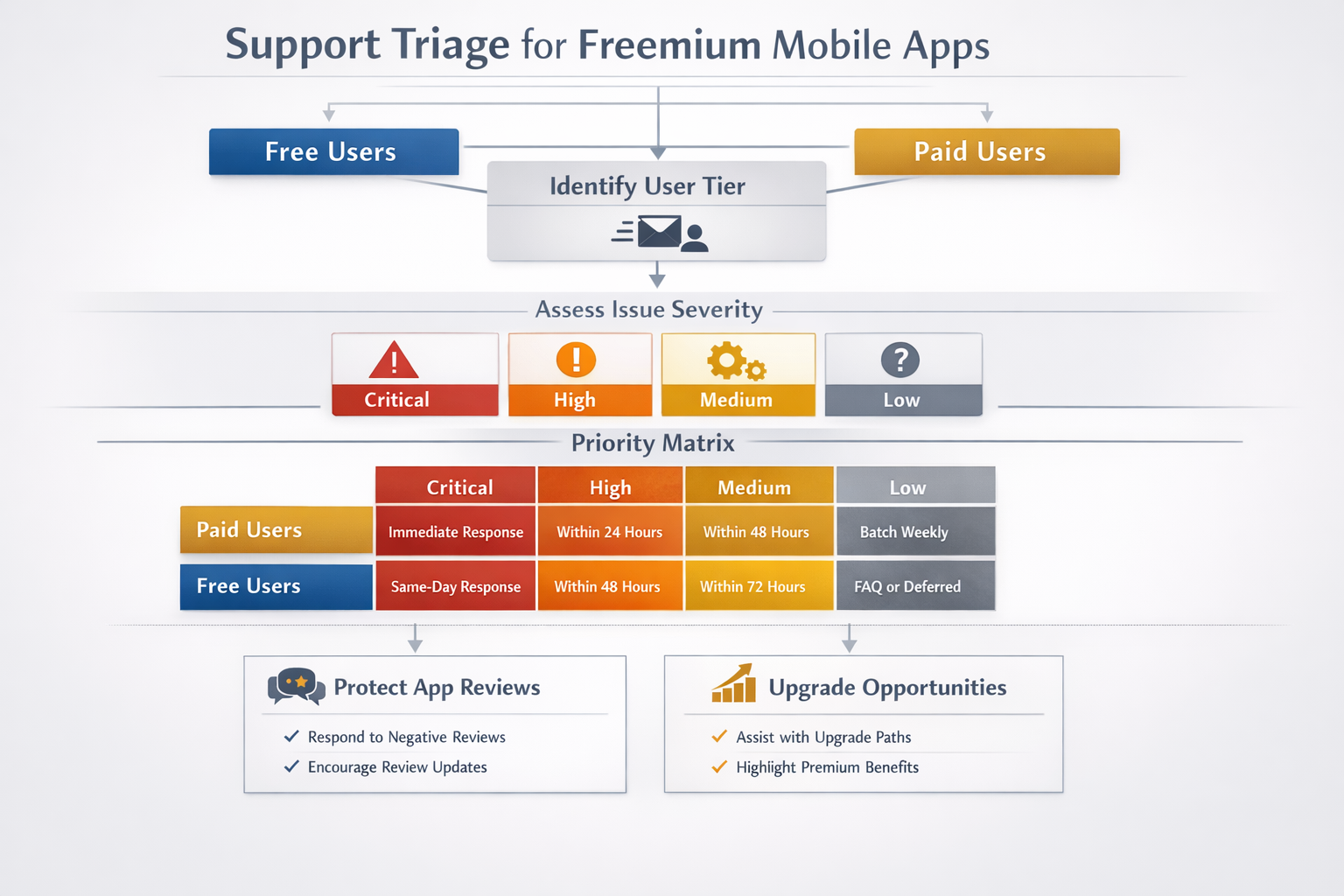 Support Ticket Triage Workflow for Freemium App Founders Support triage workflow diagram for handling free vs paid users efficiently