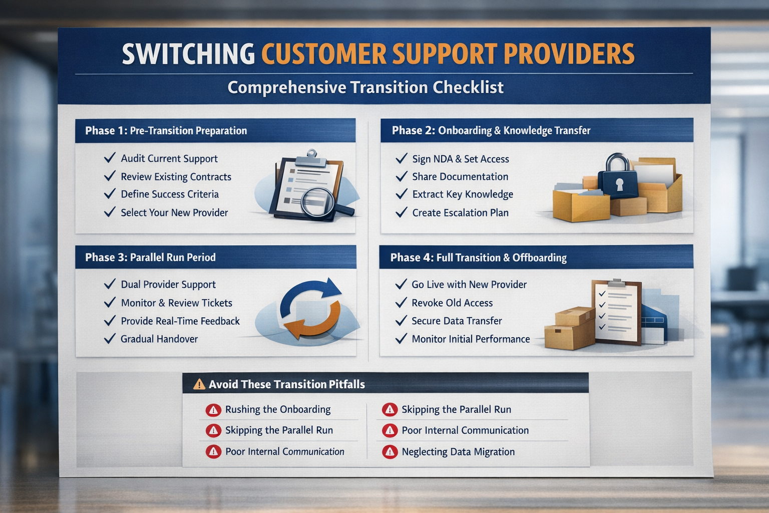 Complete Onboarding Checklist to Switch Customer Support Providers Comprehensive checklist with security, documentation, and escalation steps to switch customer support providers