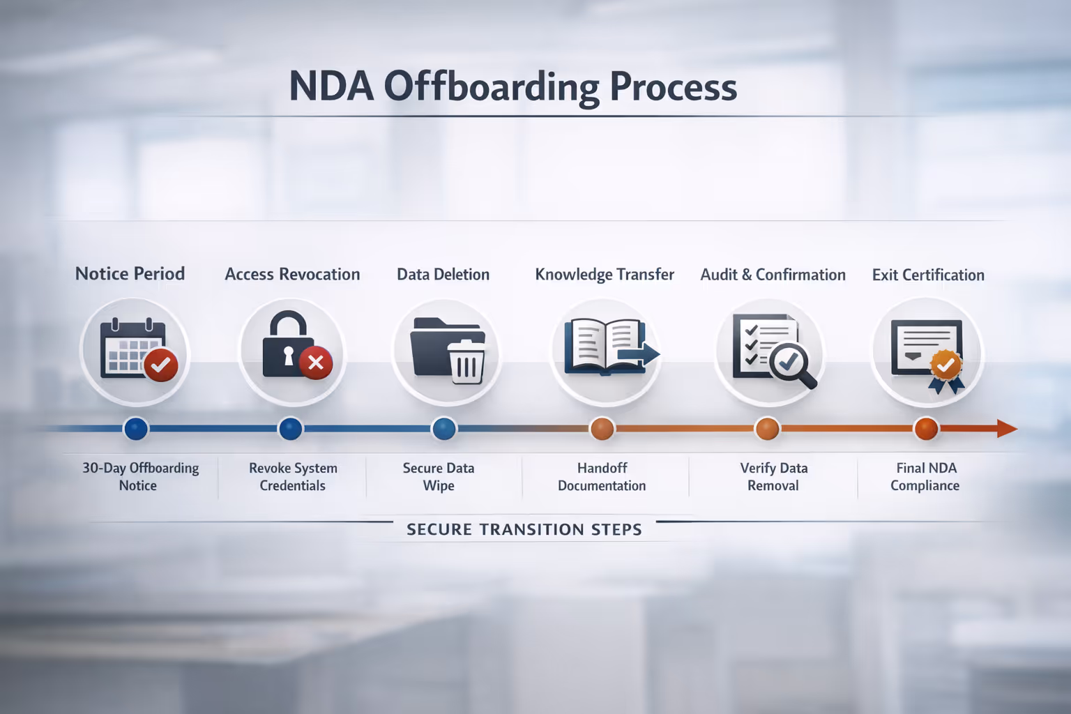 Support Partner Offboarding Timeline and Procedures Timeline showing support NDA offboarding steps including access revocation and data deletion