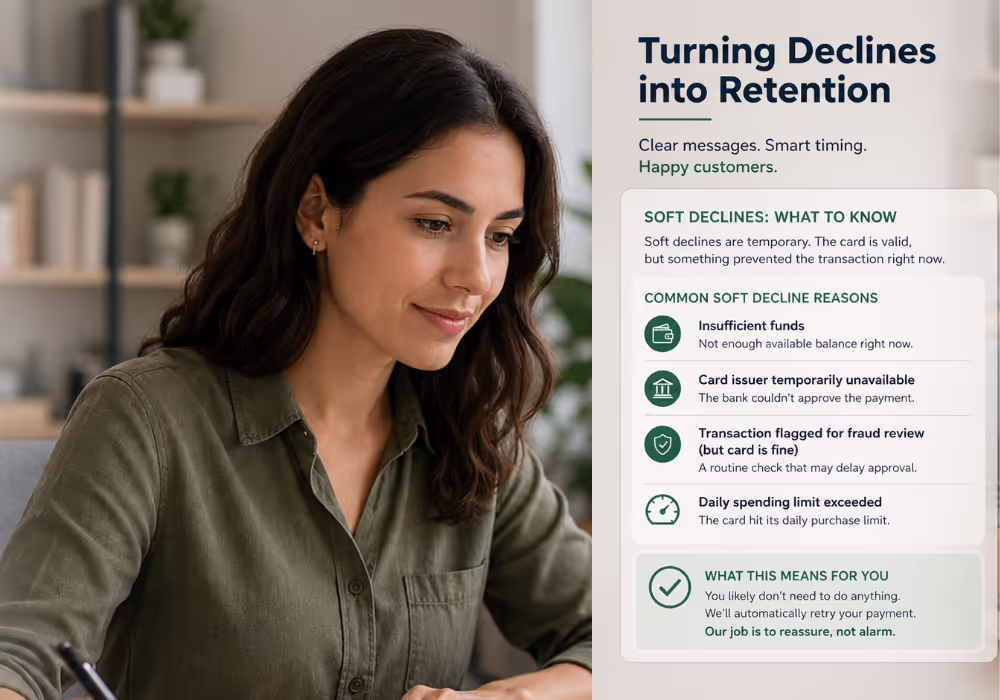 Support team member responding to card declined and failed payment emails to reduce churn