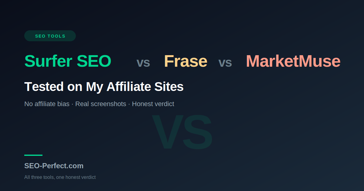 Surfer SEO vs Frase vs MarketMuse: head-to-head comparison from real affiliate site testing