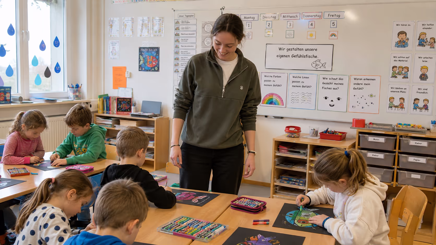 Lehrprobenstunde Kunst: Gefühlsfische in Klasse 1 gestalten