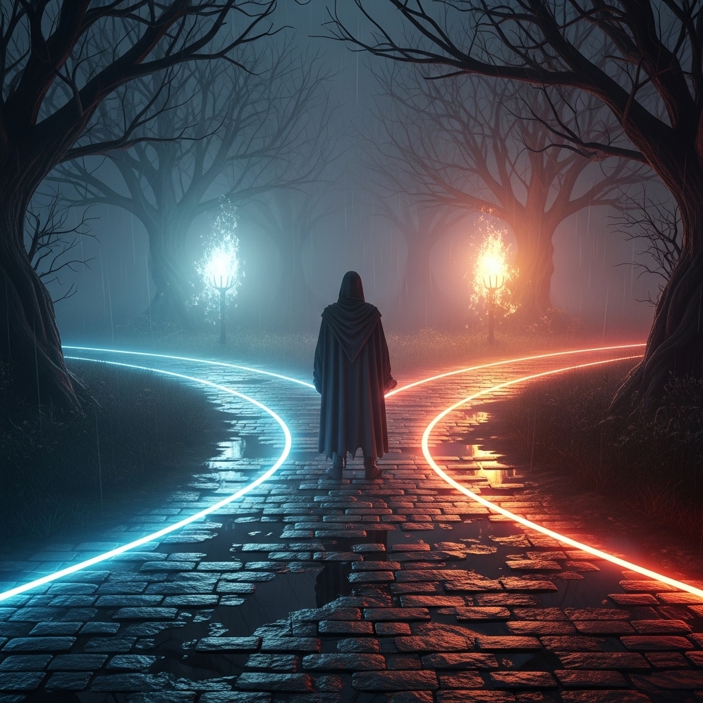 Villain perspective stories symbolized through different storytelling paths