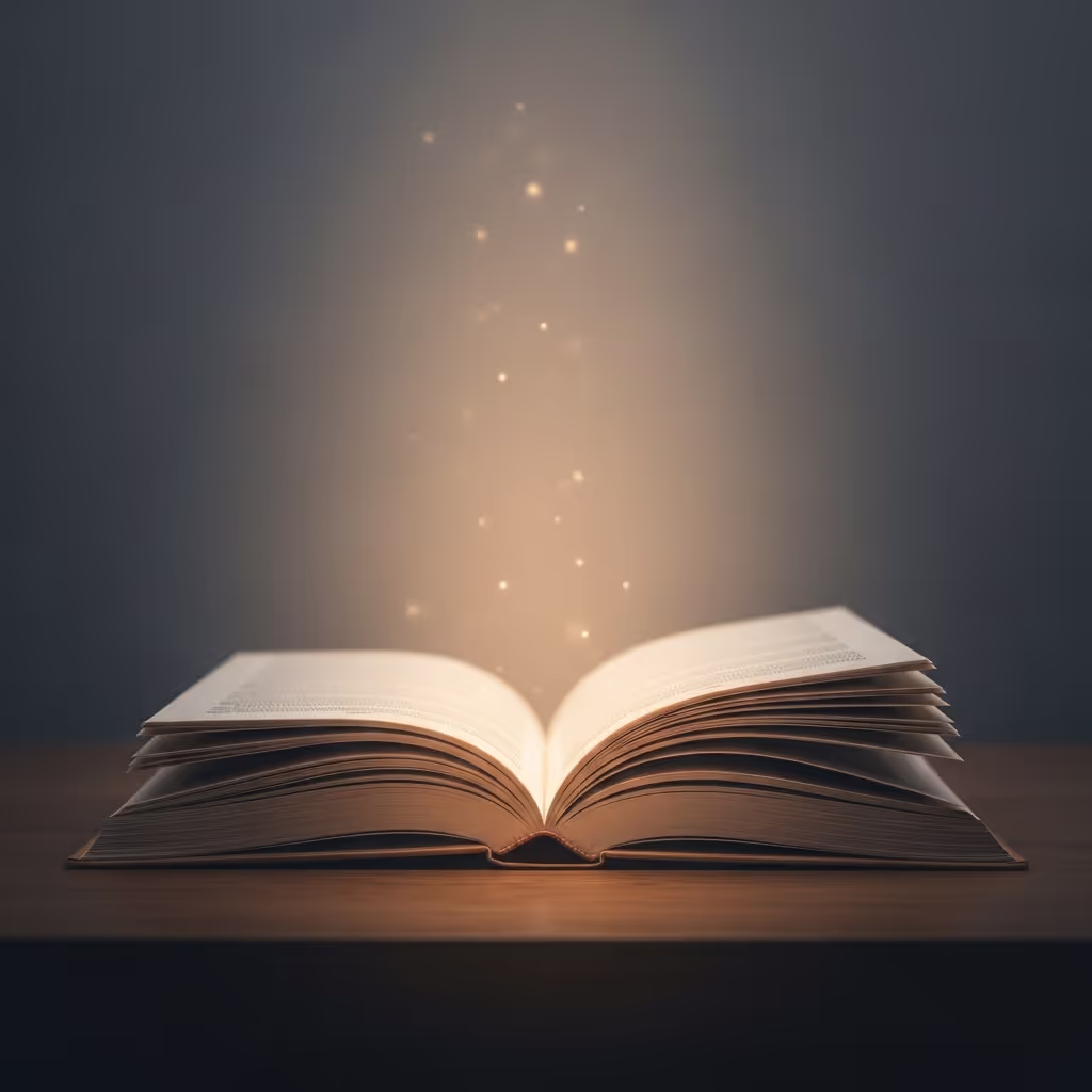 An open book with warm light rising from its pages on a wooden surface, a featured image representing the fictional places readers fall in love with