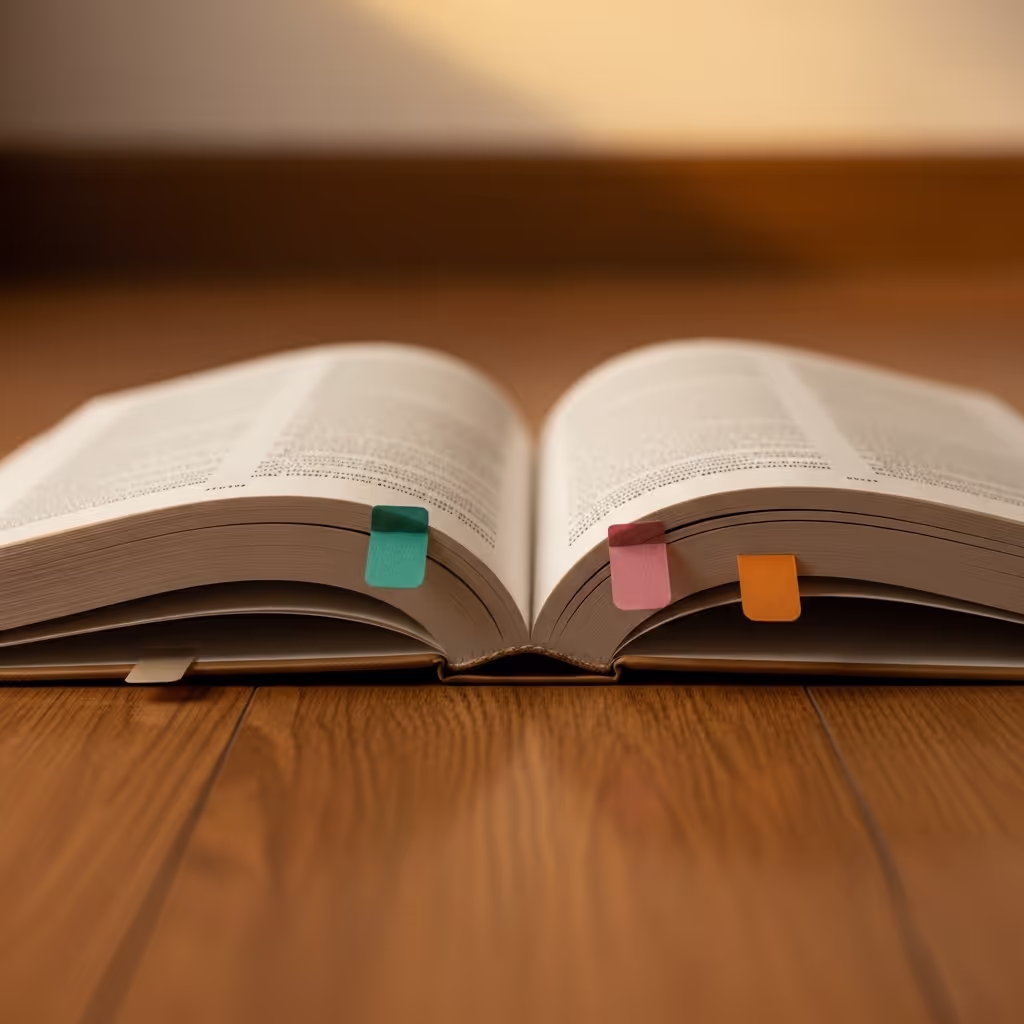 An open book with three bookmarks at different points, hinting at the different ways children laugh at different ages and stages of reading