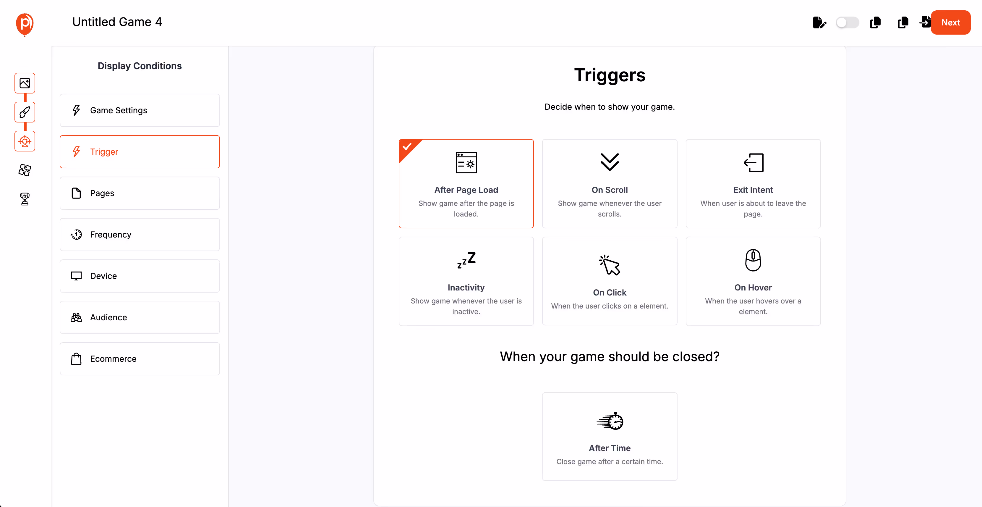 Informational Alert Popup display trigger