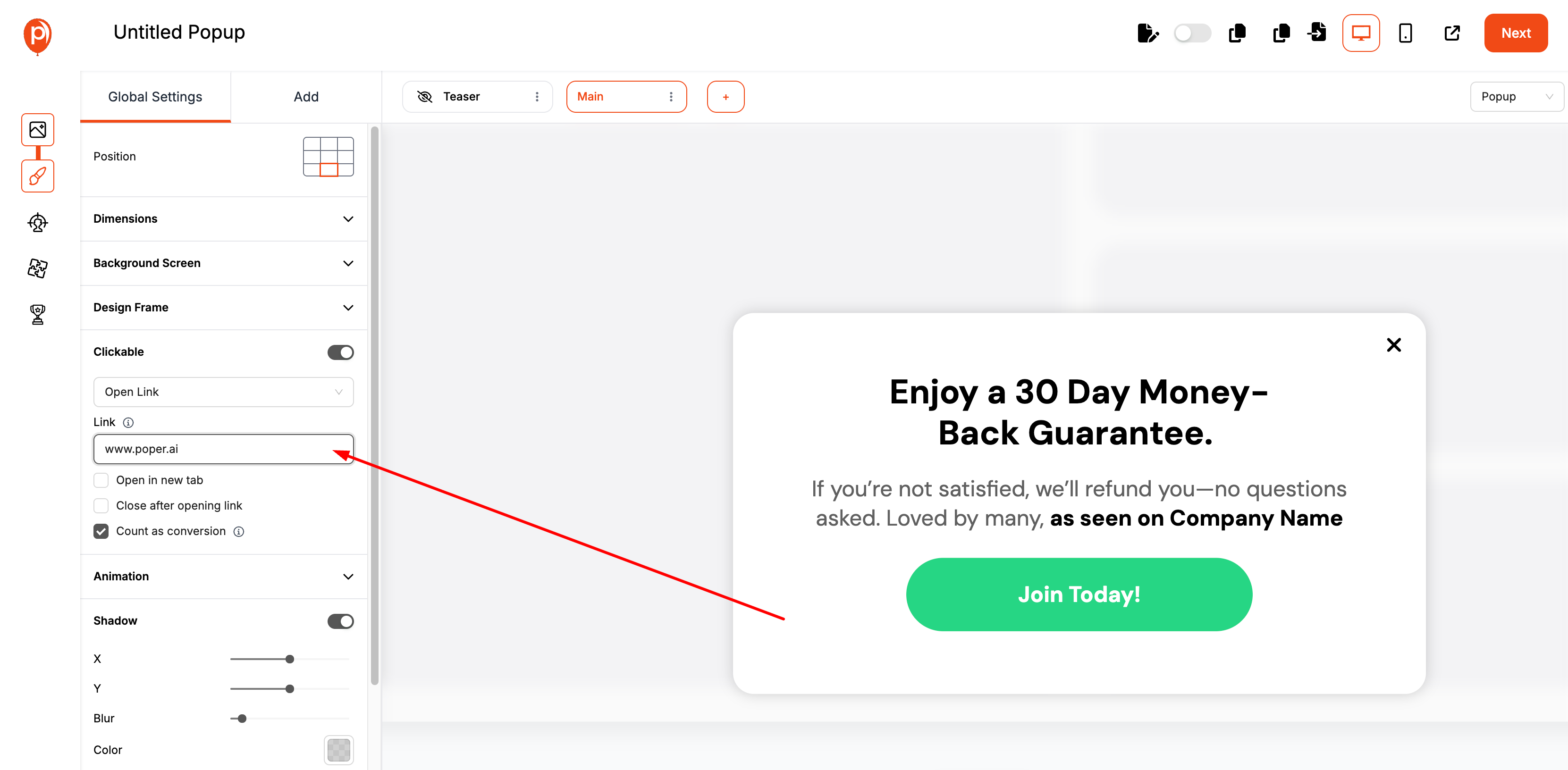 Set Up Redirect Link: