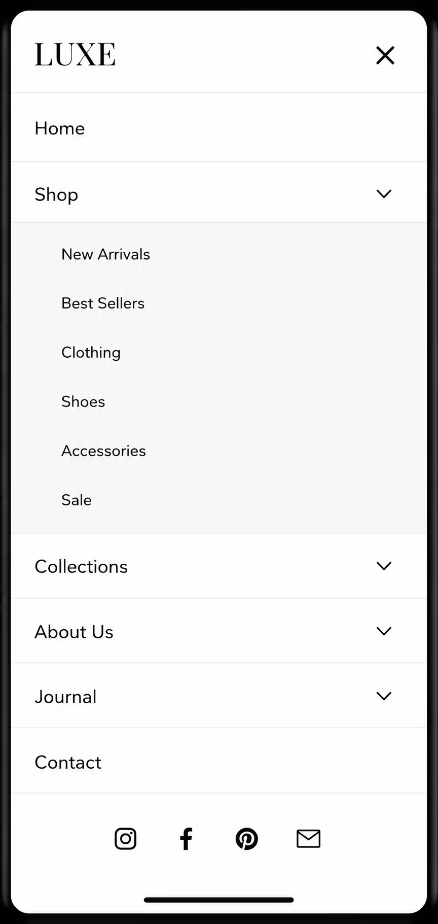 Mobile menu accordion