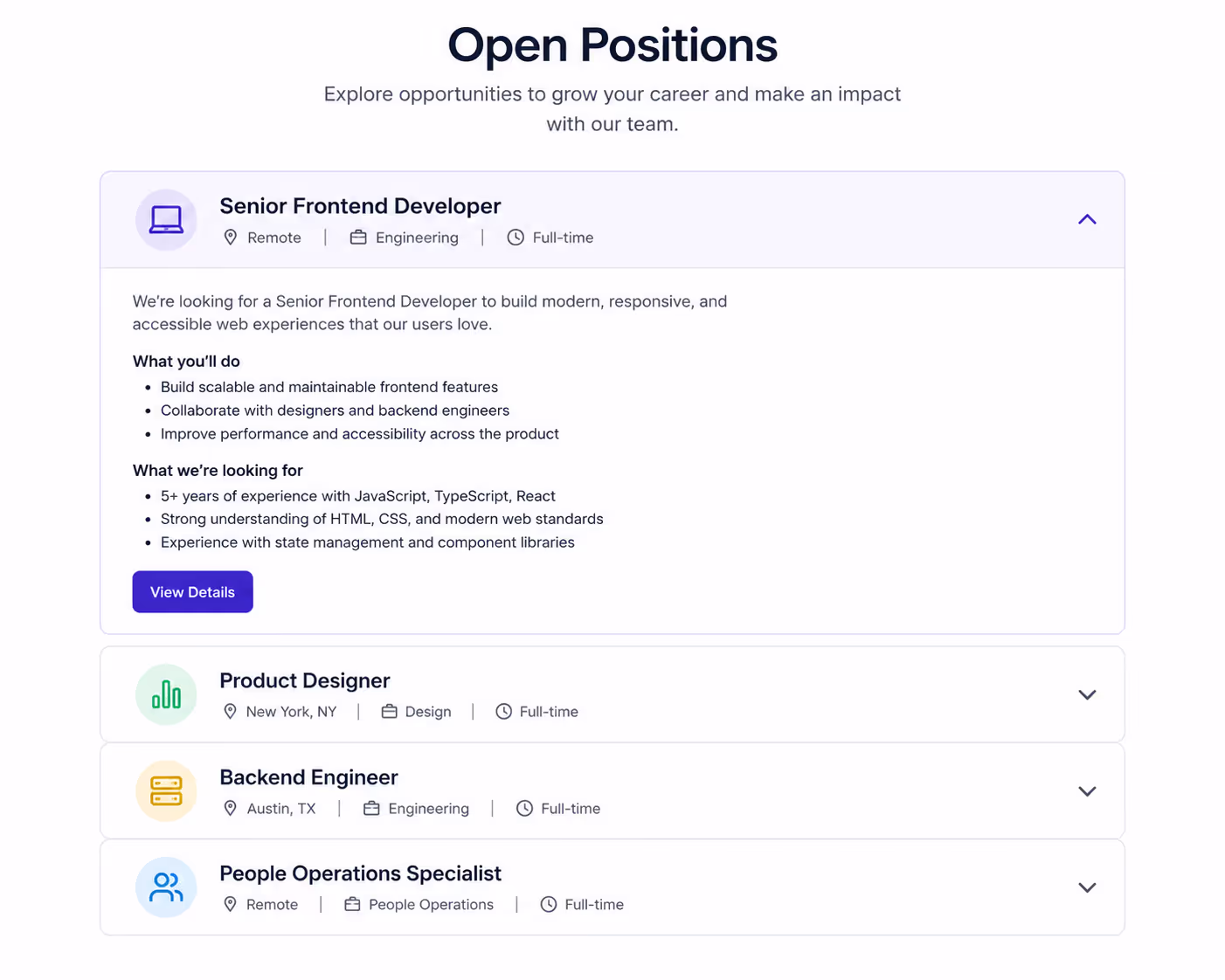 Job posting accordion