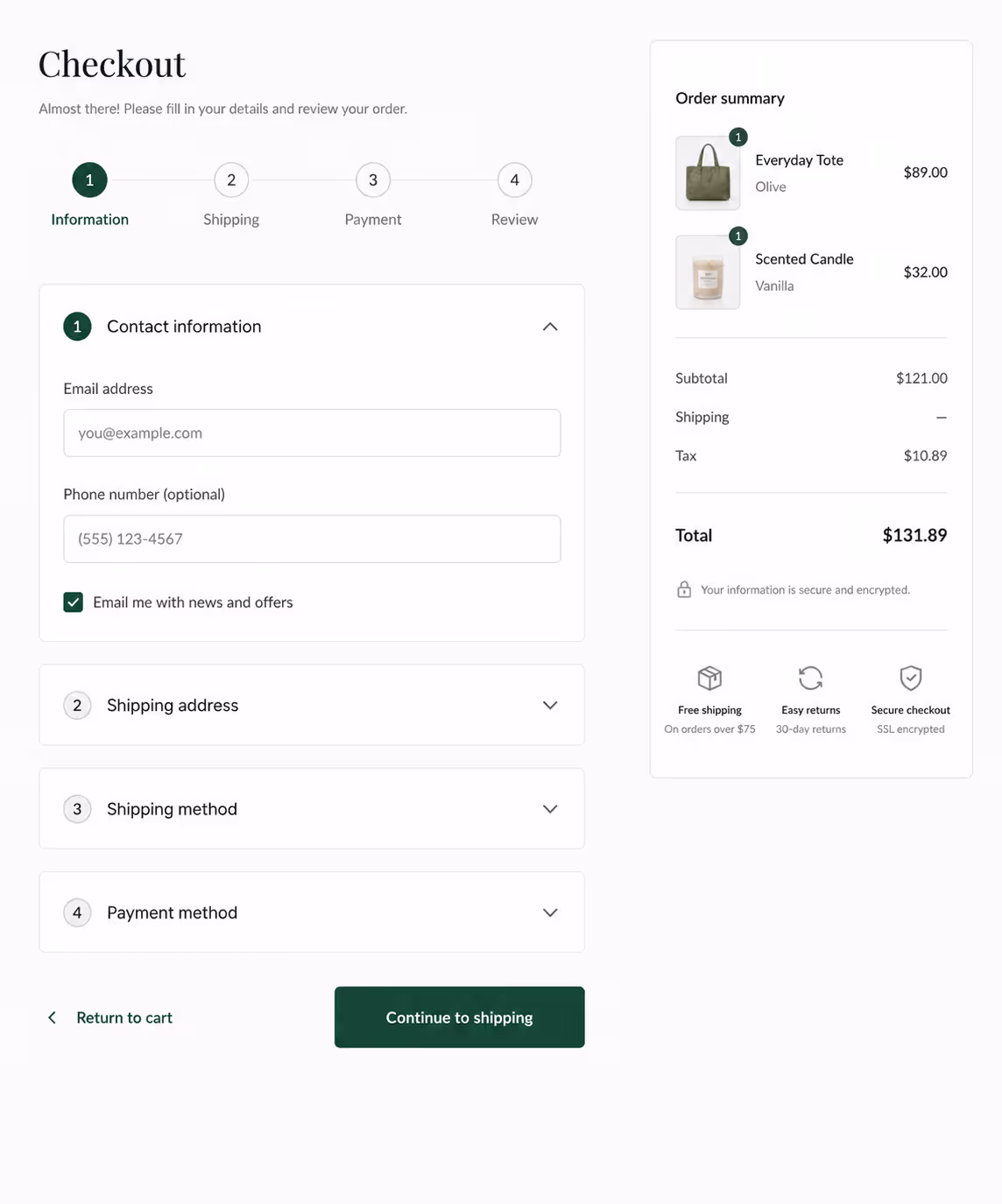 Checkout policy accordion