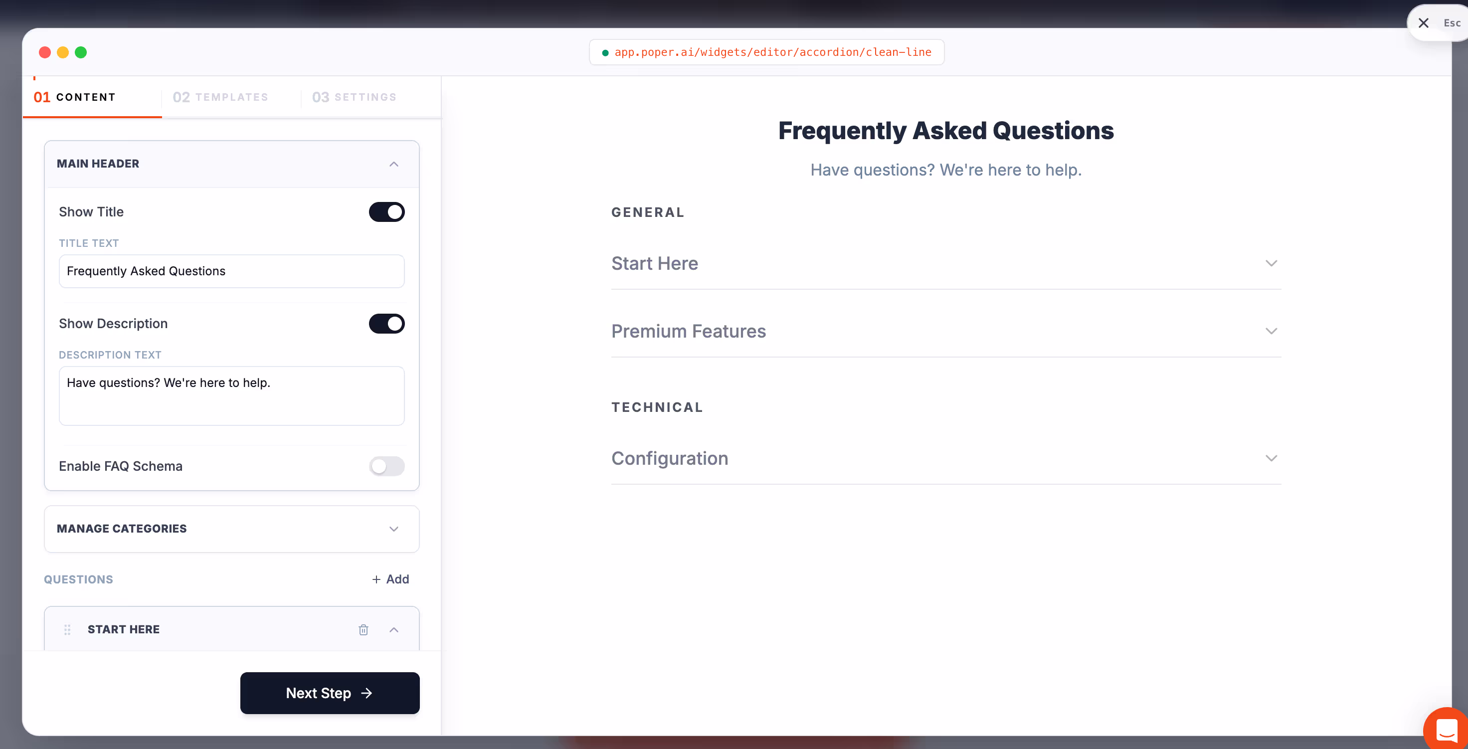 Poper Accordion Widget