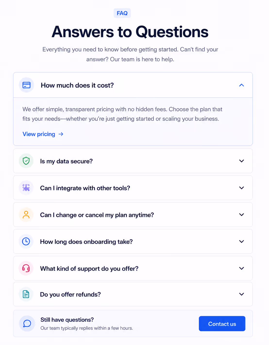 FAQ accordion for high-intent questions