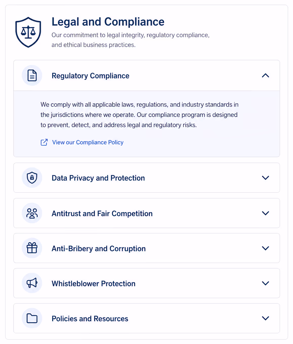 Legal and compliance accordion