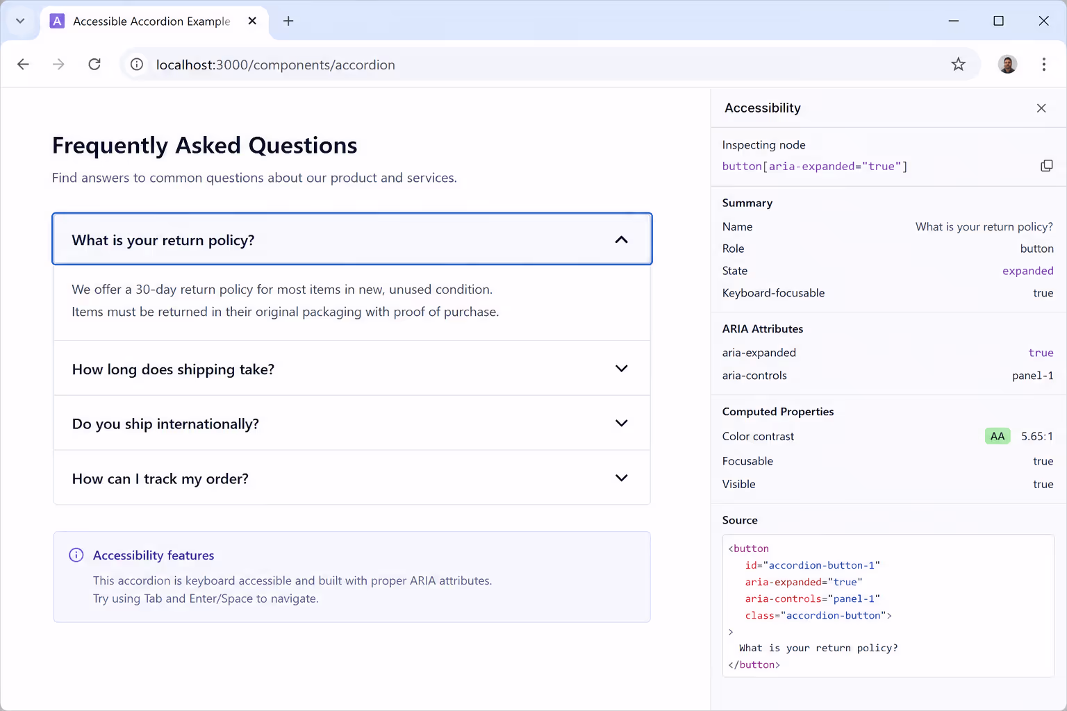 ARIA pattern for Accordion Accessibility