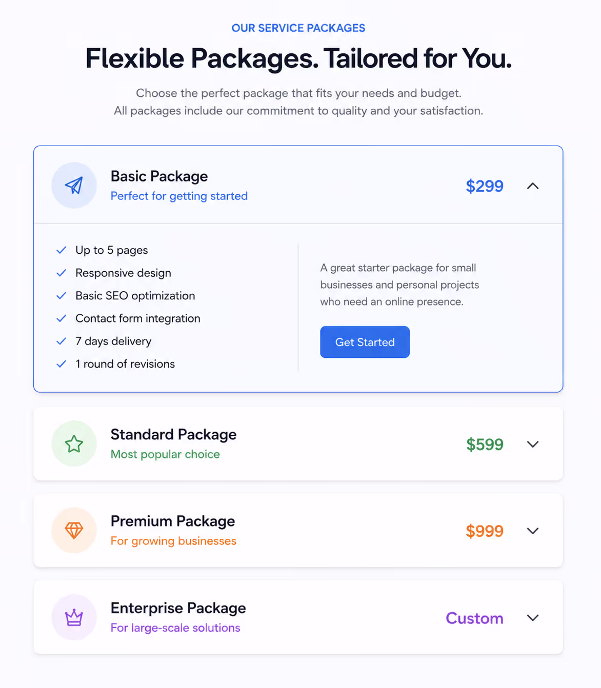 Service package accordion