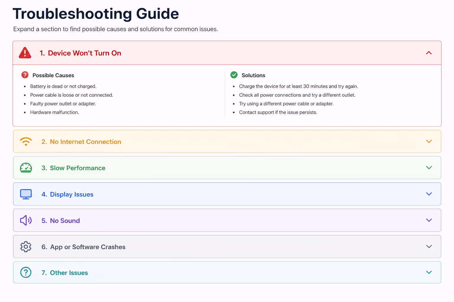 Troubleshooting accordion