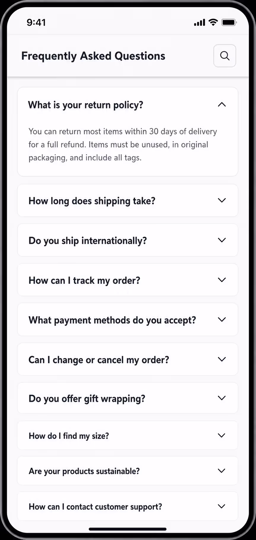 Sticky-header section accordion for long lists