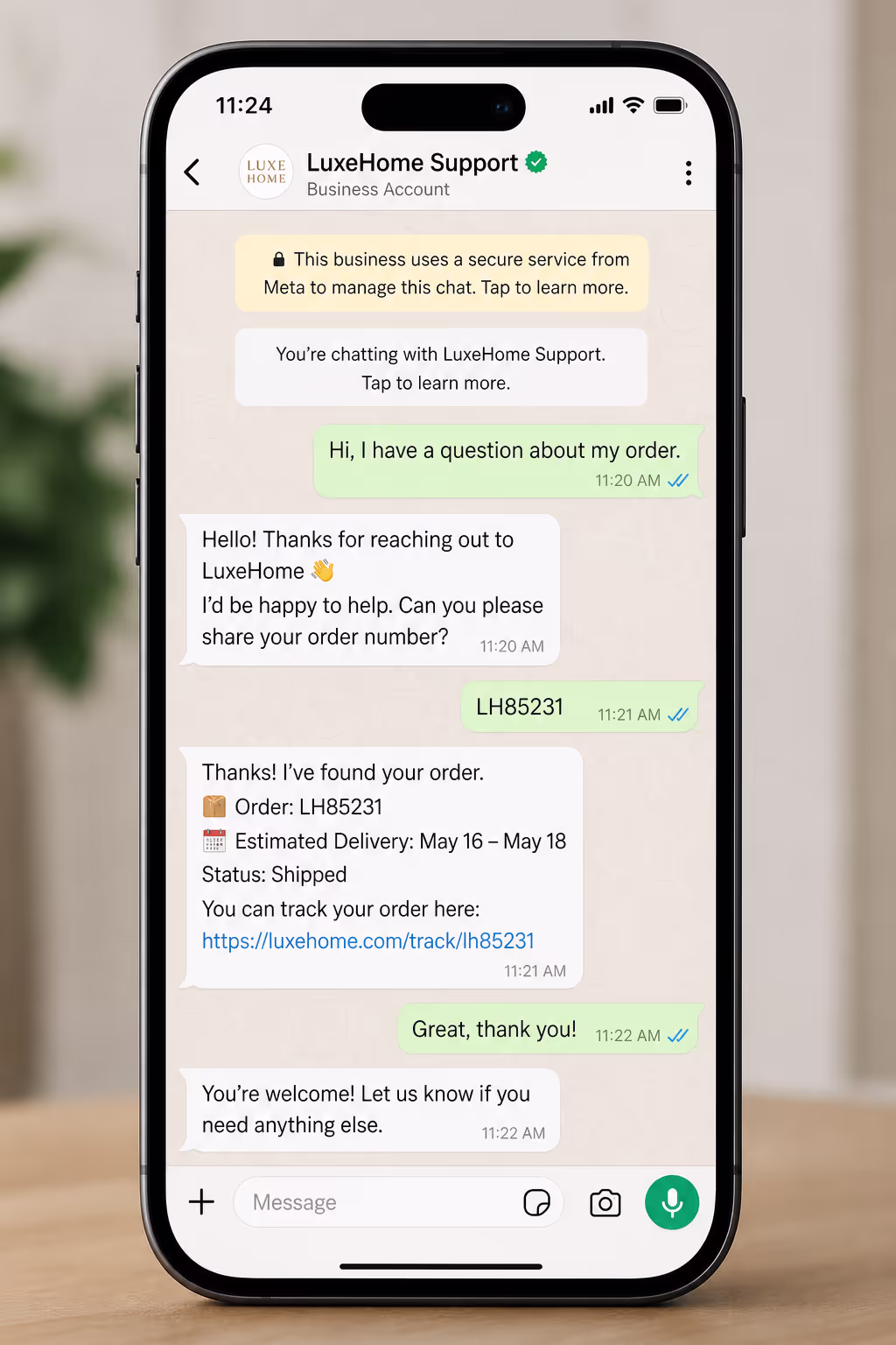 Whatsapp support conversation