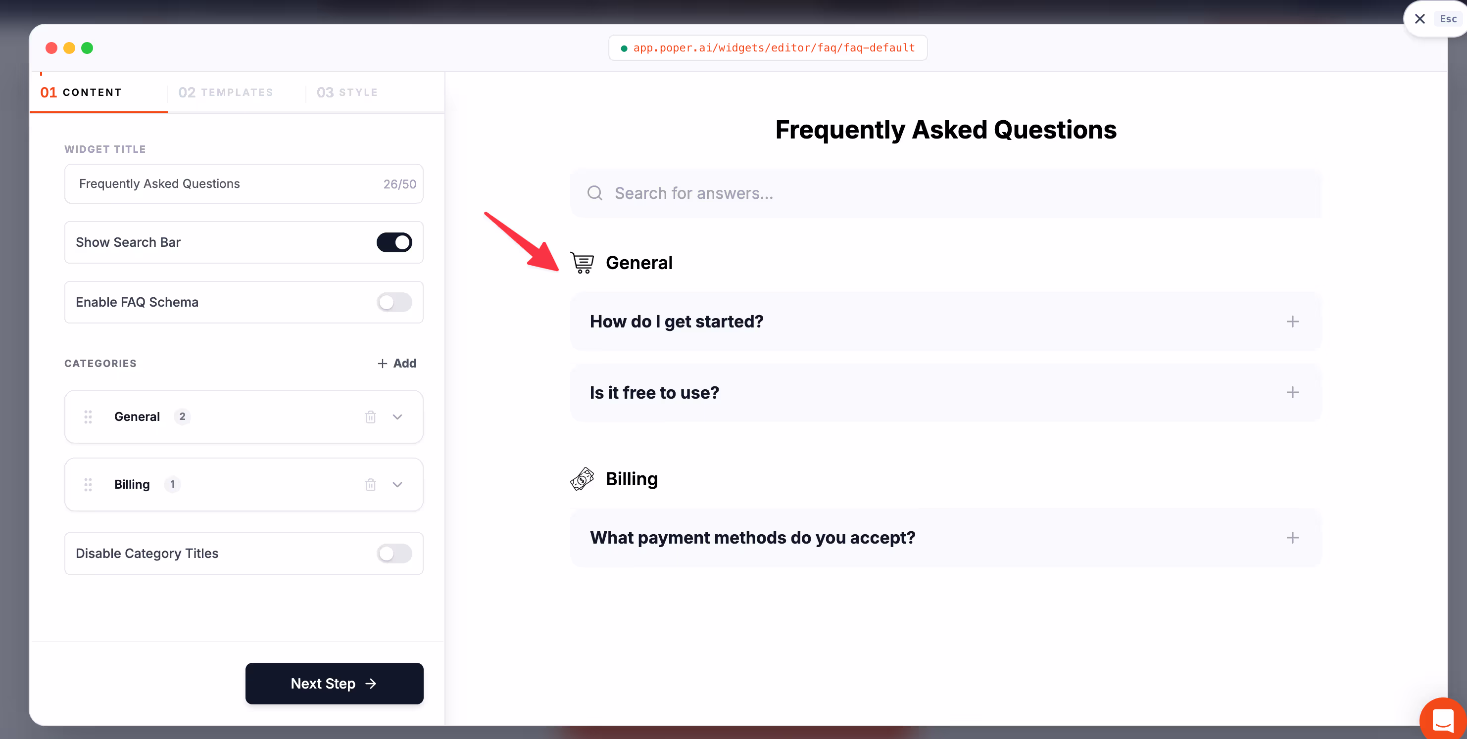 Poper's FAQ widget