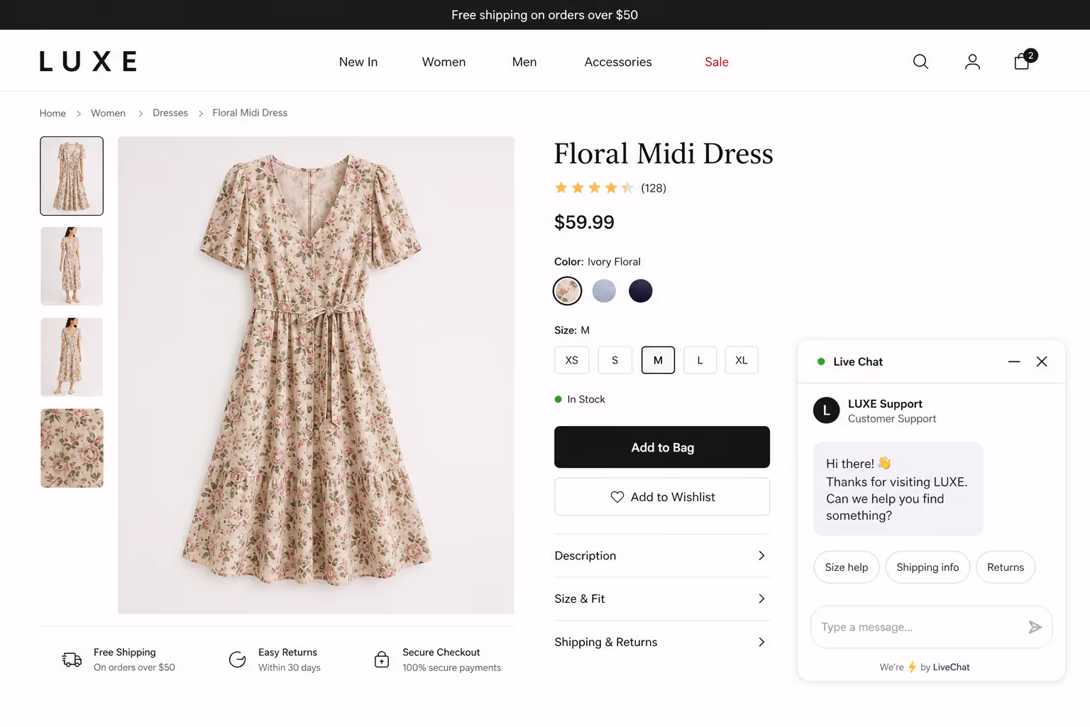 Live chat on e-commerce website