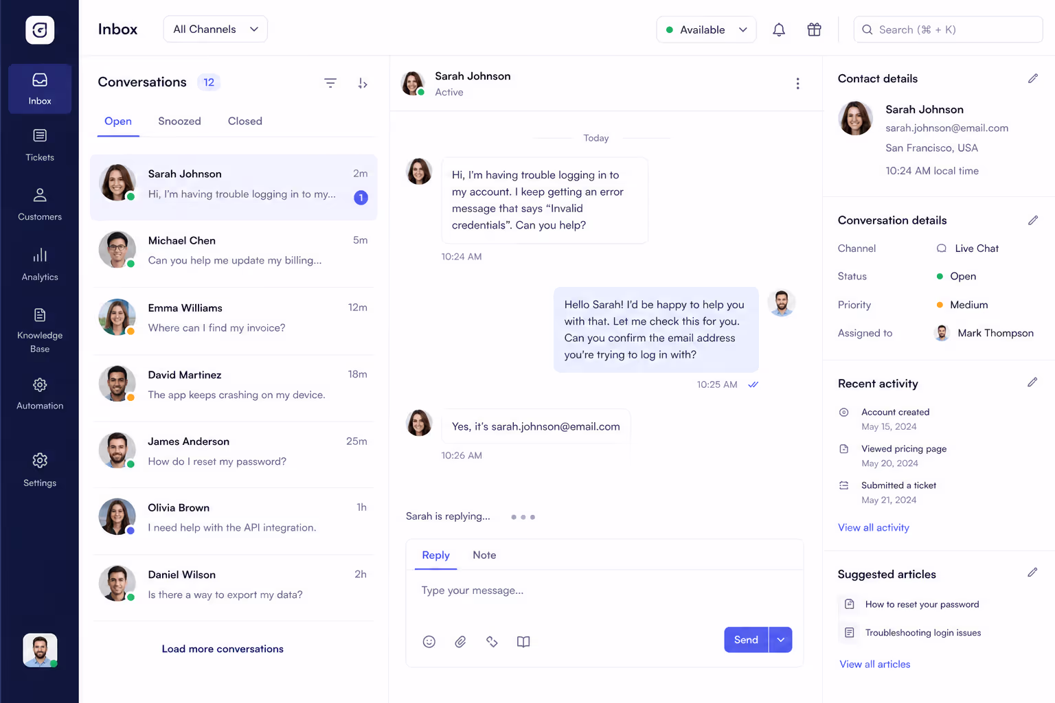 Chat interface for Support Apps