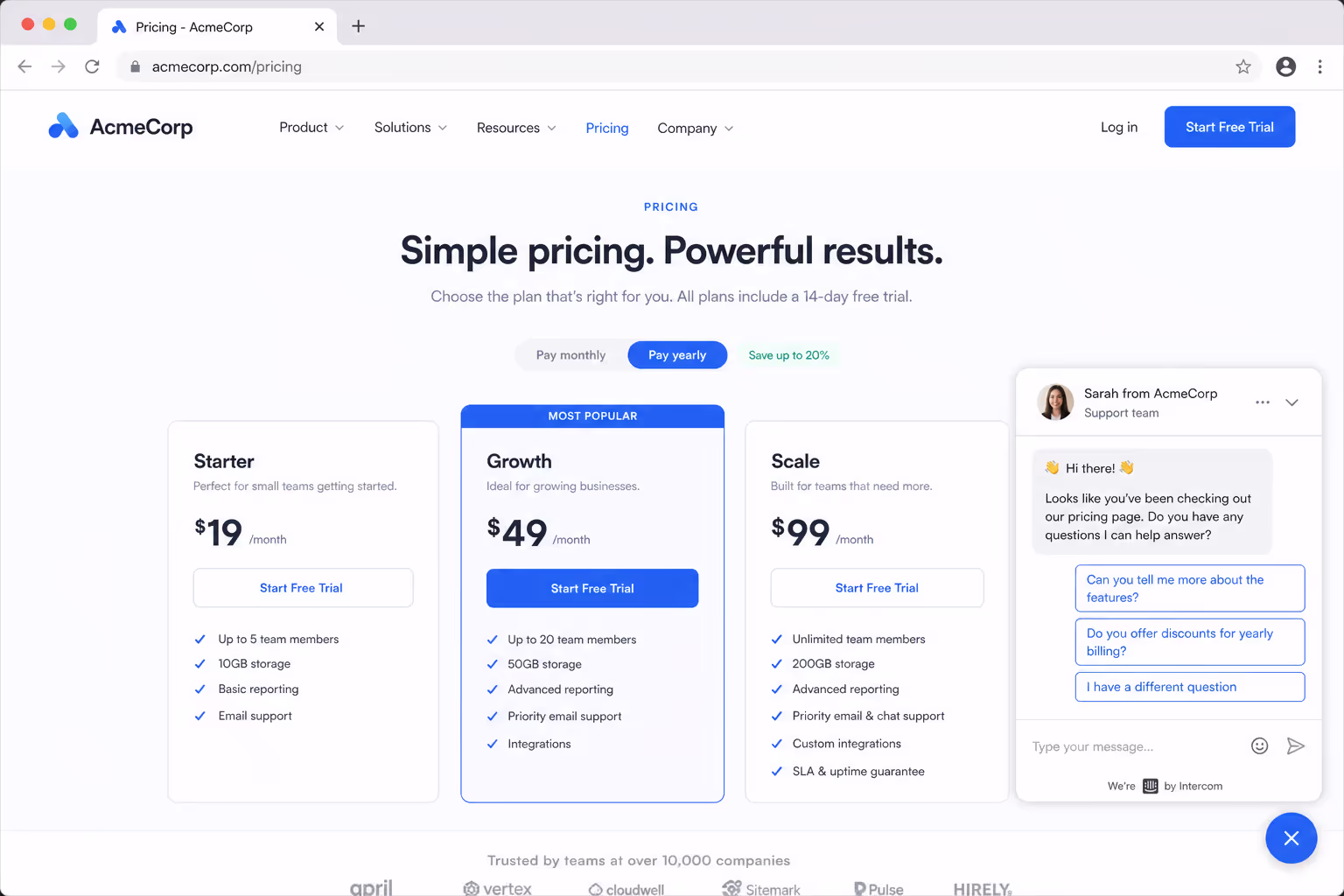 Saas page live chat
