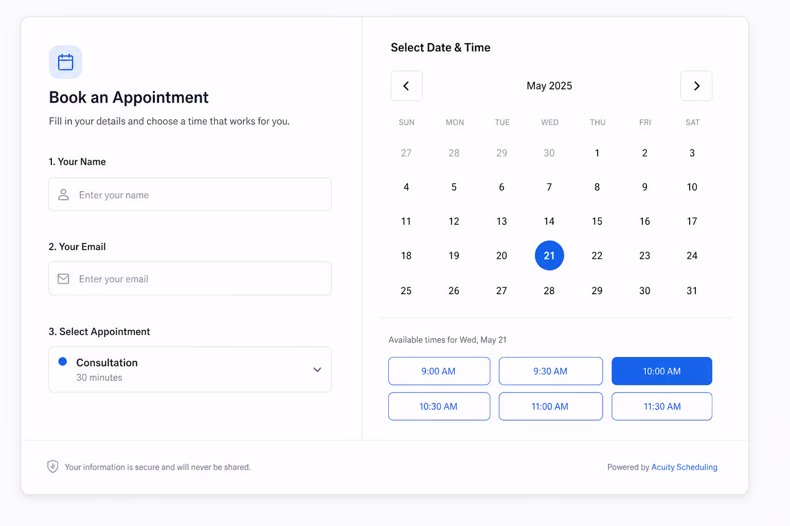 Appointment Booking Form in Website