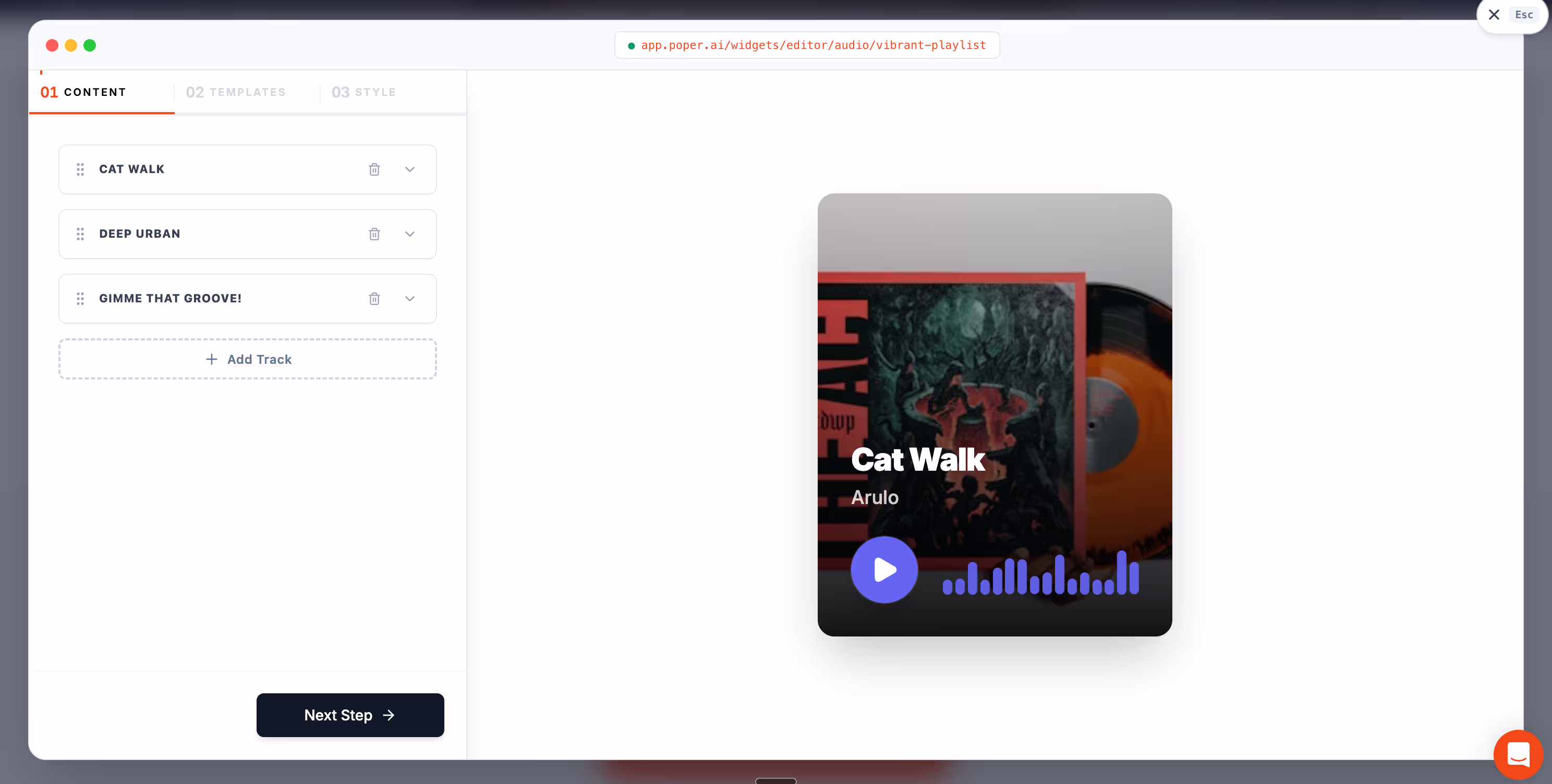 Using Poper's Audio Widget