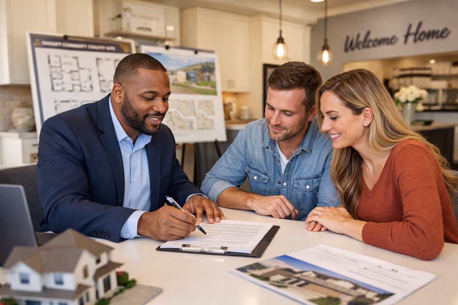 Sacramento New Construction Buyer Agent Reviewing Builder Contract Sacramento new construction buyer representation agent reviewing builder contract with clients