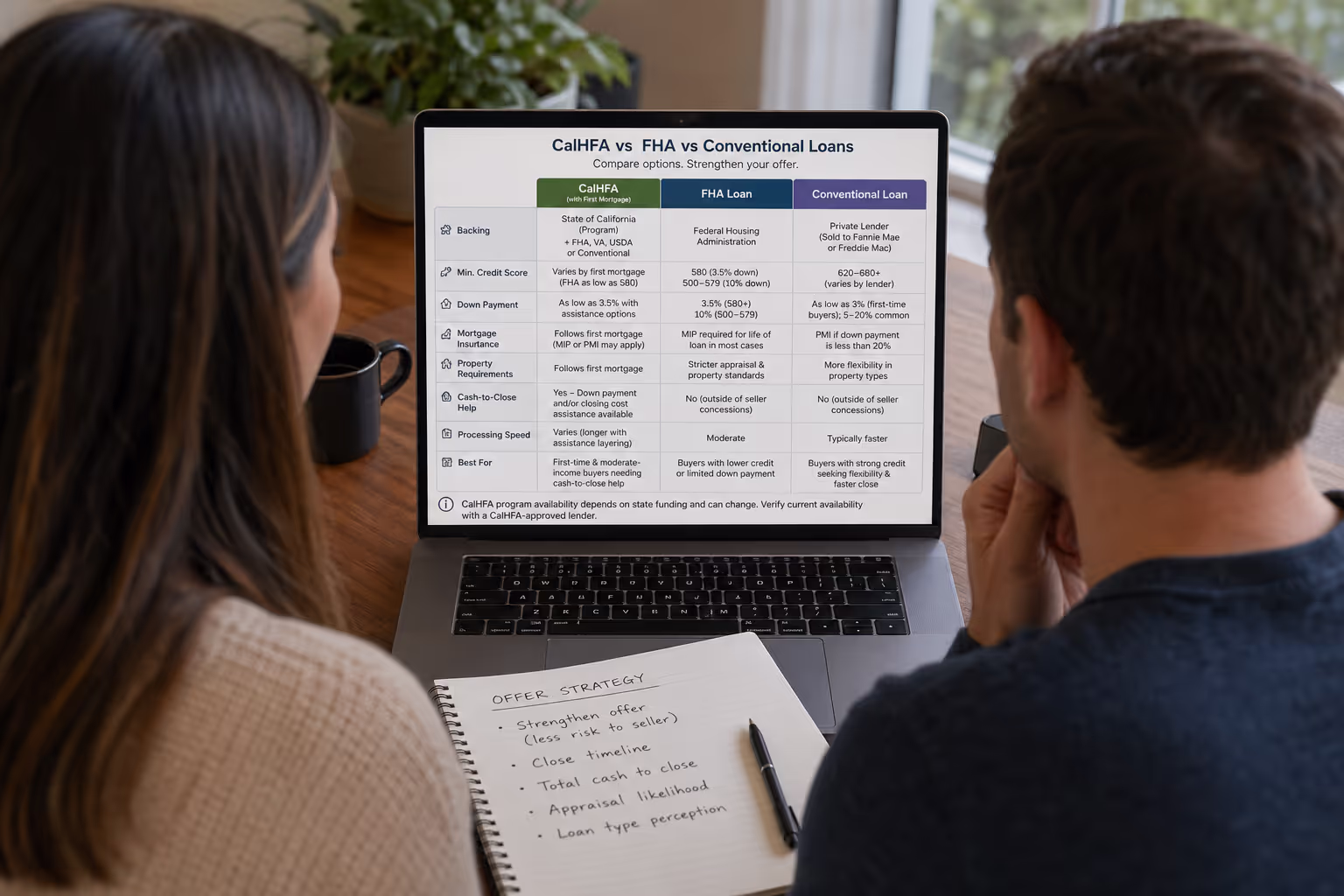 California home buyers comparing calhfa vs fha vs conventional california loan options to strengthen offer competitiveness