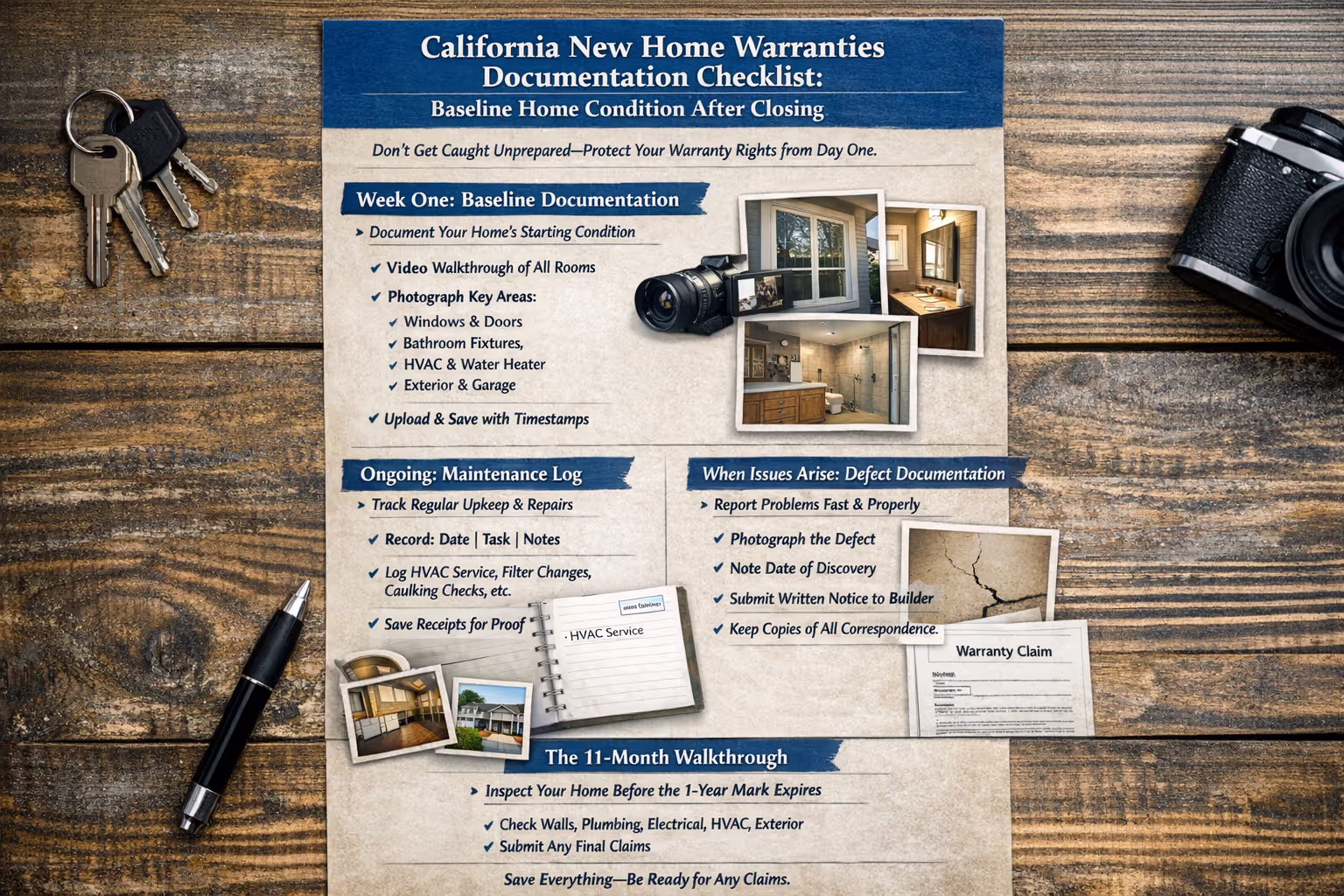 New Construction Home Documentation Checklist After Closing California new home warranties documentation checklist for baseline home condition after closing