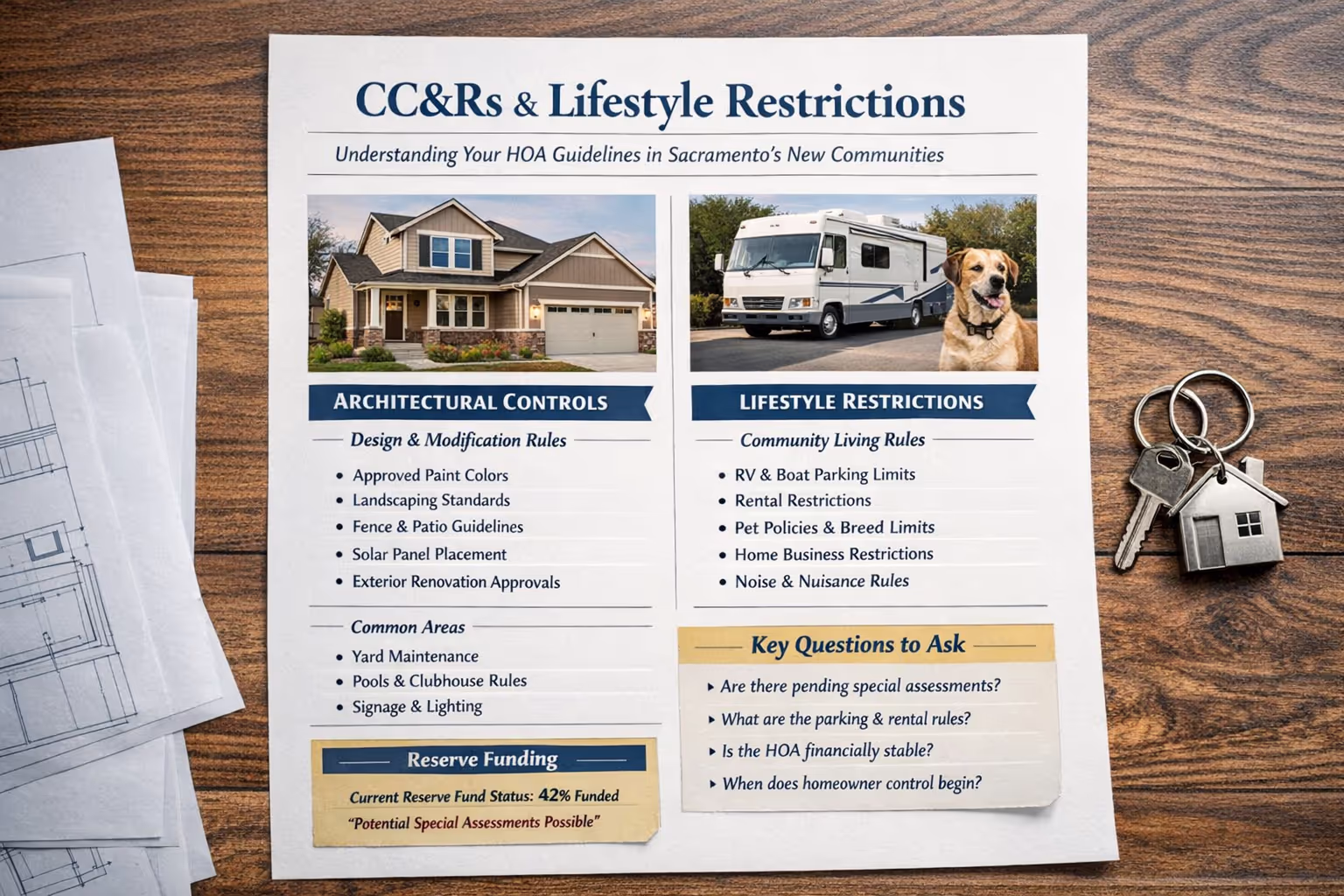 HOA CC&Rs Restrictions for Sacramento New Construction Homes HOA new construction Sacramento CC&Rs document outlining architectural controls and lifestyle restrictions