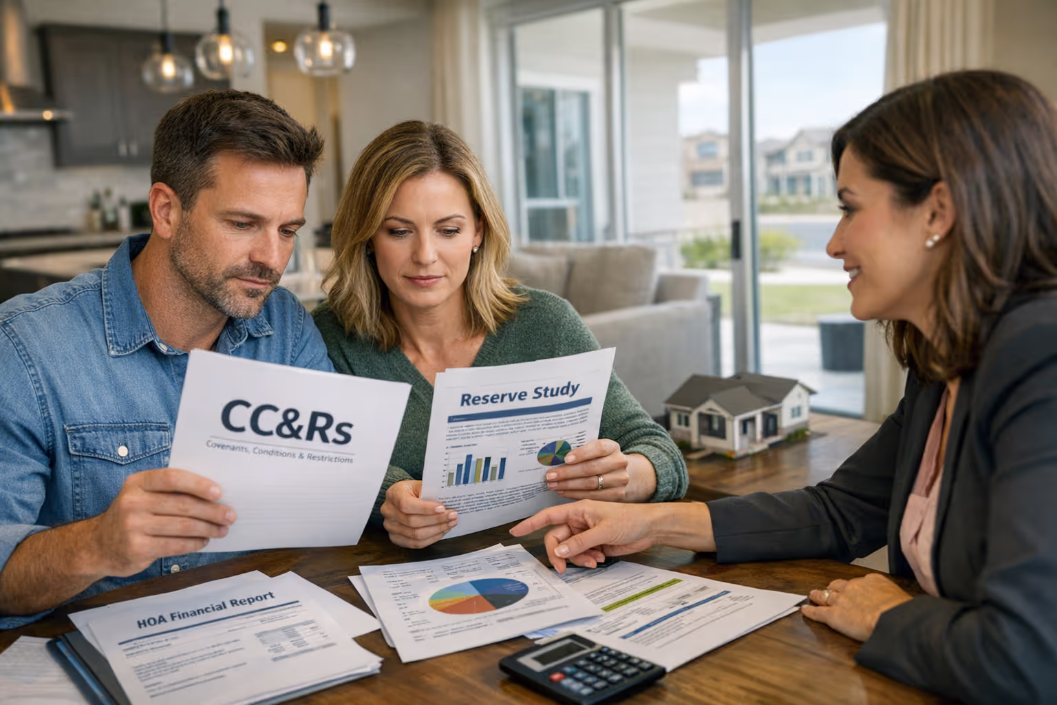 HOA new construction Sacramento homebuyers reviewing CC&Rs and reserve study documents