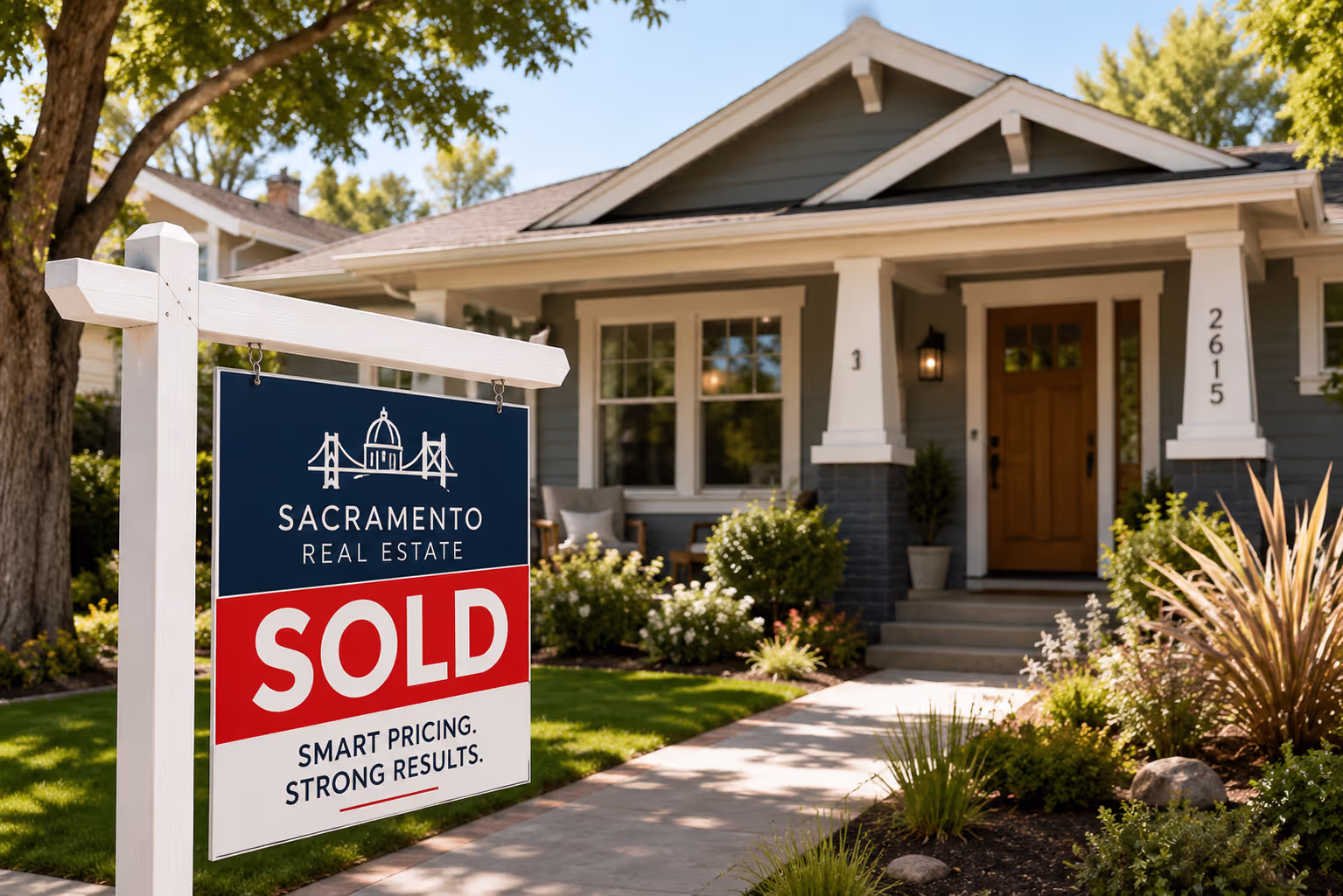 Successfully Sold Sacramento Home with Accurate Pricing Strategy Sold sign on sacramento home demonstrating successful home pricing strategy results