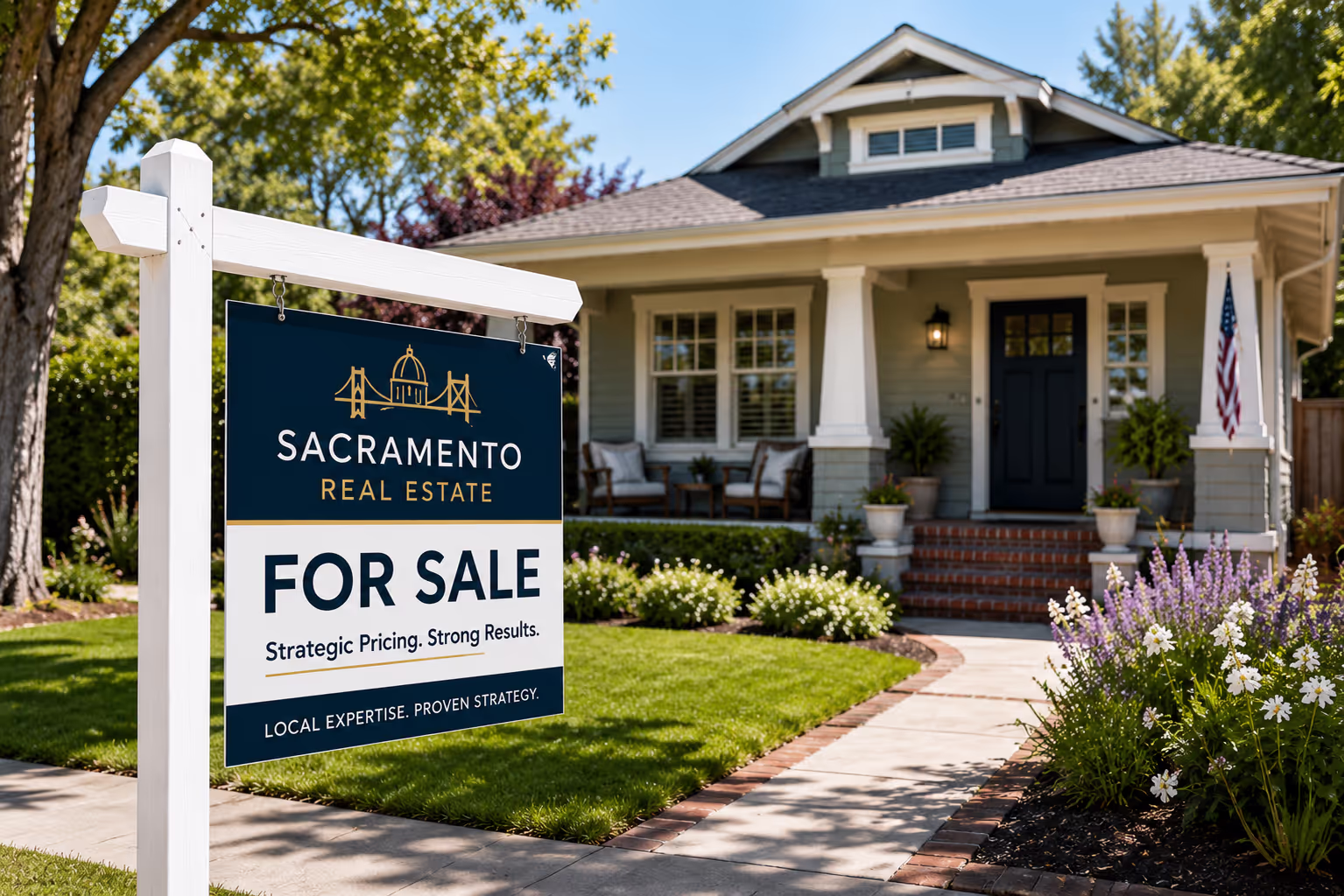 Sacramento home with for sale sign demonstrating sacramento home pricing strategy