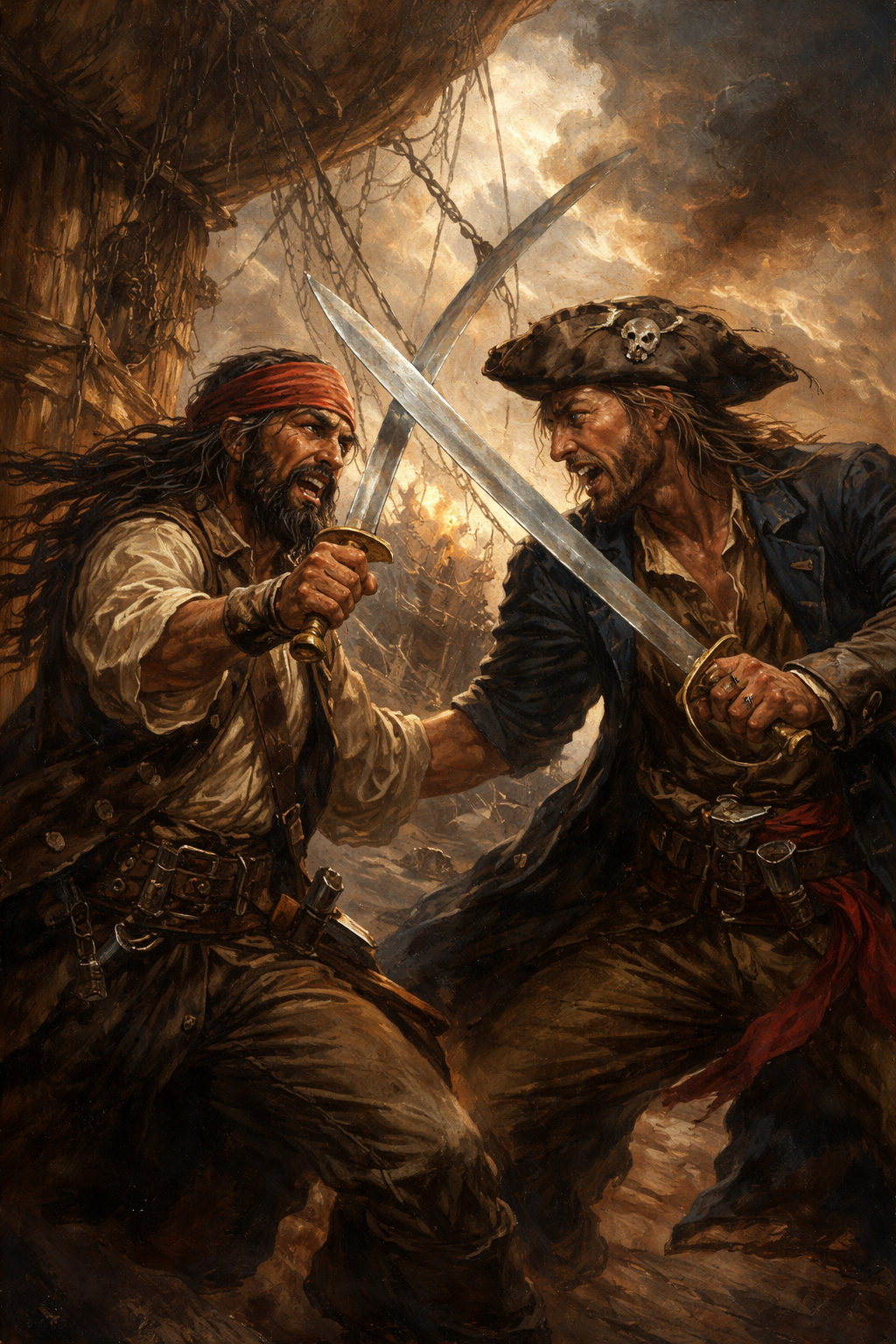two pirates fighting