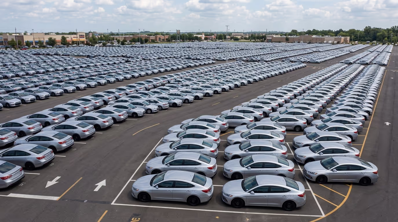 indistintive-cars A photo of a parking lot filled with indistinctive gray cars
