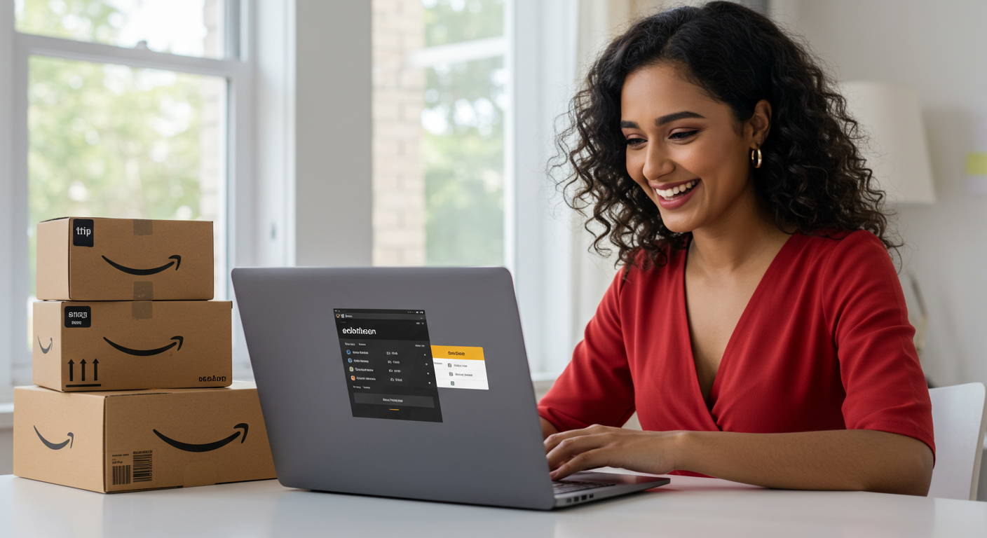 Happy Amazon seller reviewing increased profits thanks to a smart  Amazon PPC Dayparting strategy.