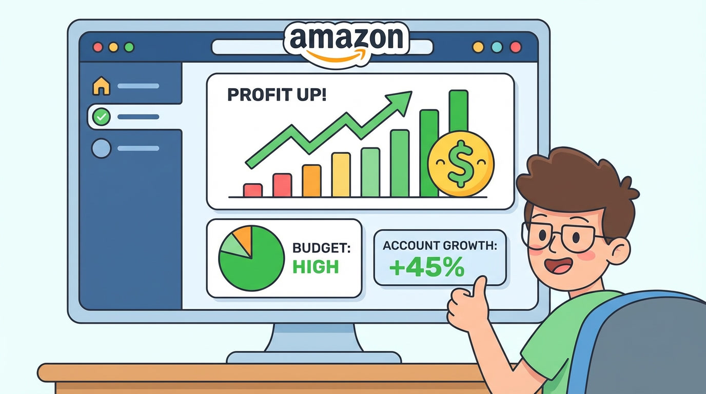 Amazon ads management for high-budget brands: Ads management dashboard showing profit improvements for high-budget account