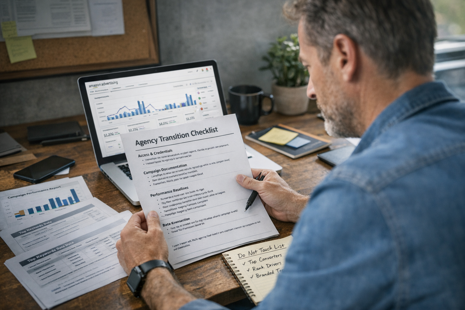 Amazon seller reviewing comprehensive checklist to switch PPC agencies without performance loss