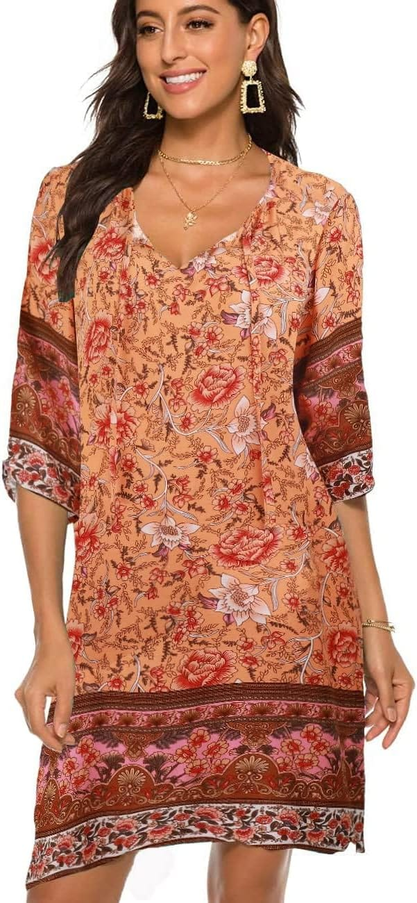 BDTECAOR Damen Bohemian Tunika Kleid: Der perfekte Vintage Look für den Strand!