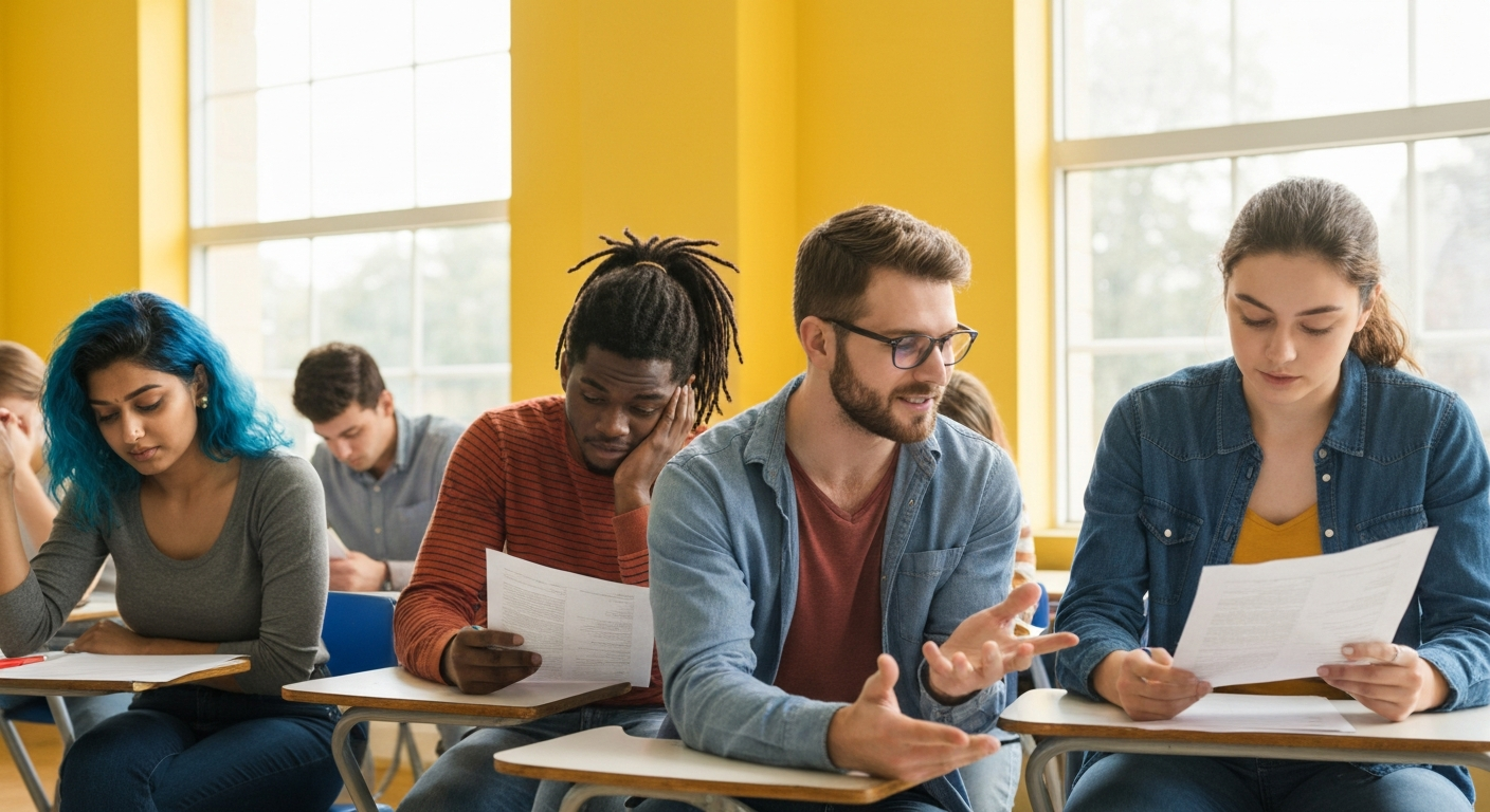 College students demonstrating fixed and growth mindsets, with one student frustrated over a failed exam and another practicing college student resilience by discussing strategies