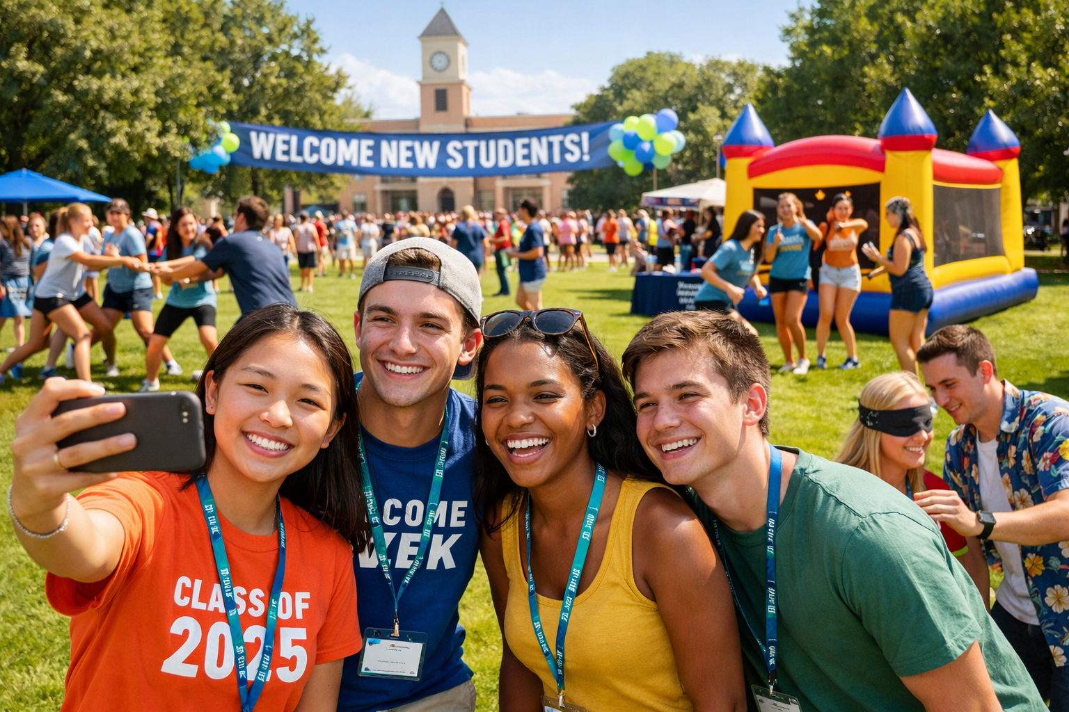 Peer mentors and ambassadors helping students connect during campus events and orientation programming