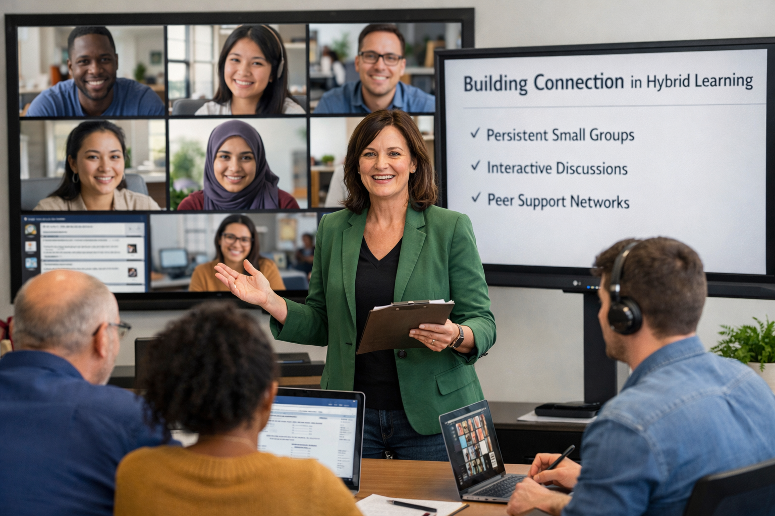  Instructor facilitating hybrid learning connection strategies in virtual classroom setting