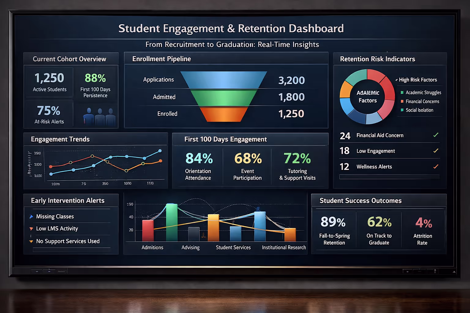 Real-time student engagement data dashboard supporting strategic enrollment management and retention