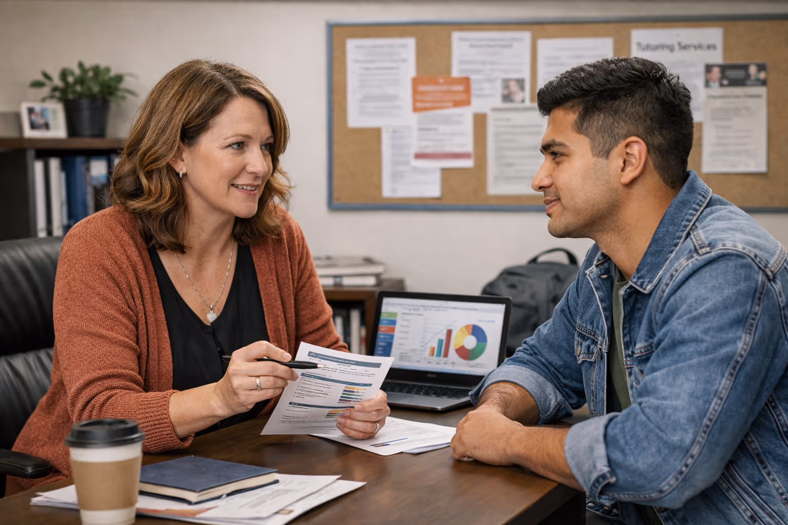 Proactive Advising as Community College Retention Strategy Academic advisor meeting with community college student for proactive retention support